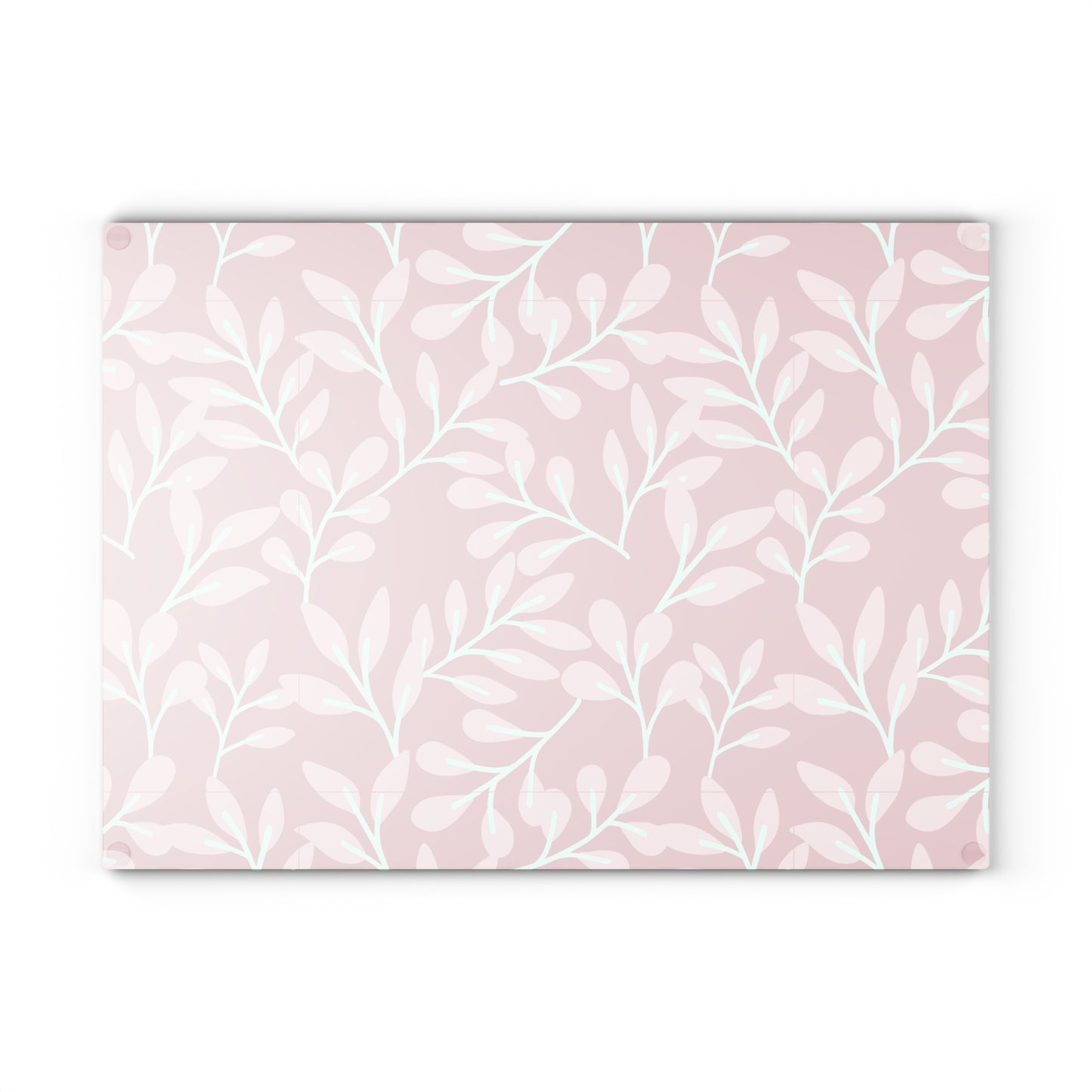 Pink Floral Glass Cutting Board – Pastel Leaf Pattern Kitchen Decor