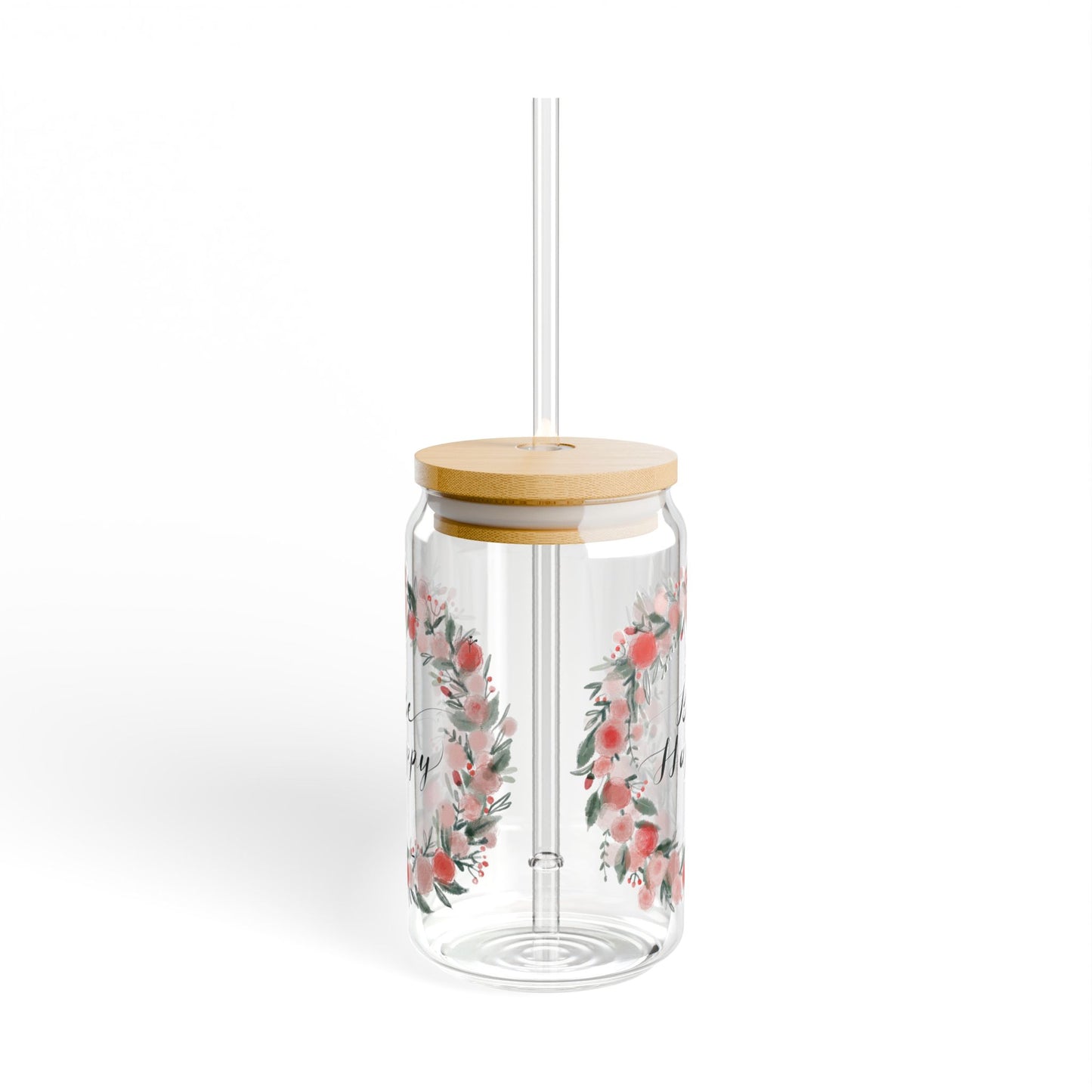 Floral Sipper Glass, 16oz - Motivational Drinkware, Perfect Gift for All Occasions, Kitchen Decor, Eco-friendly Straw Cup