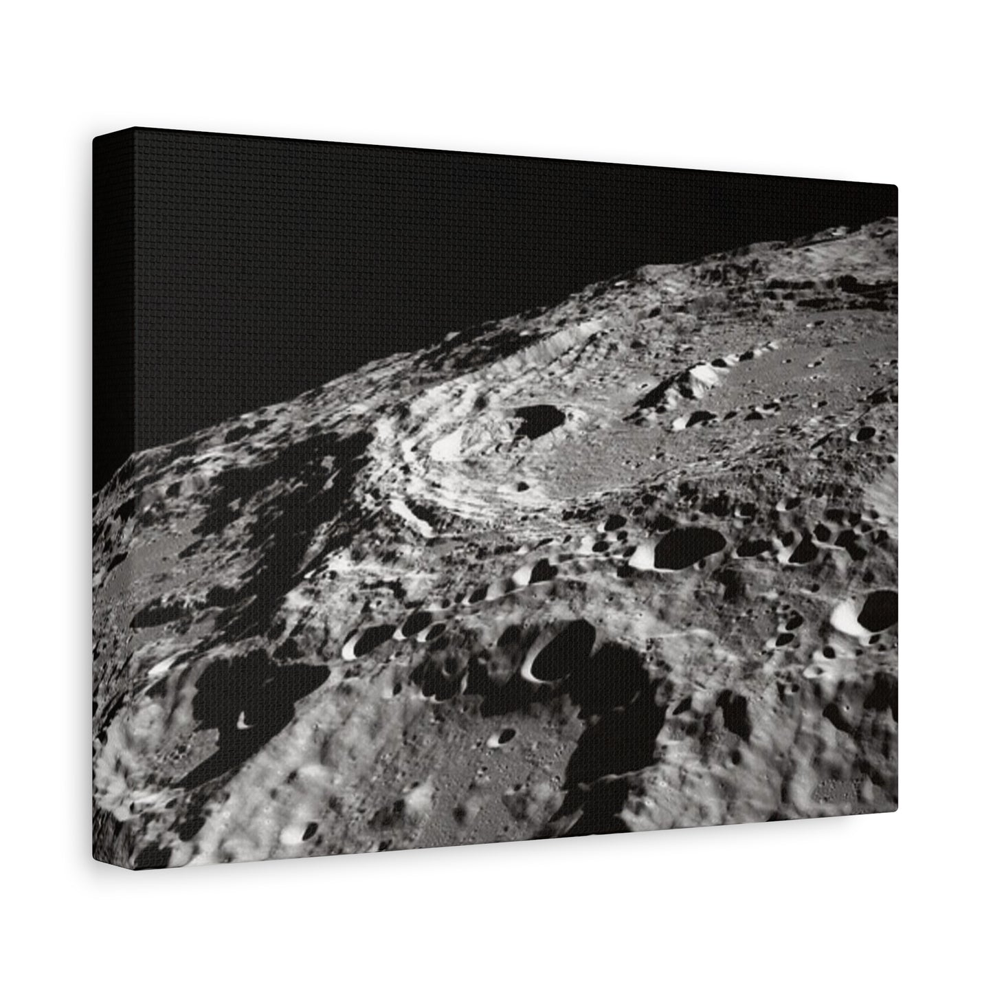Lunar Surface Matte Canvas Print — Black & White Moon Crater Wall Art