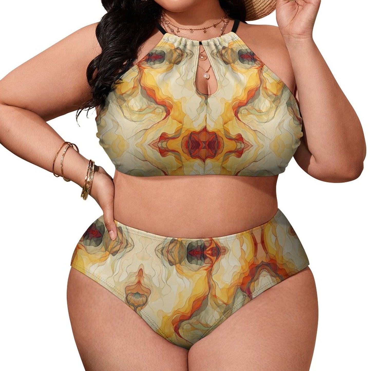 Plus Size Women's Two piece Swimsuit with High Neck Halter Top