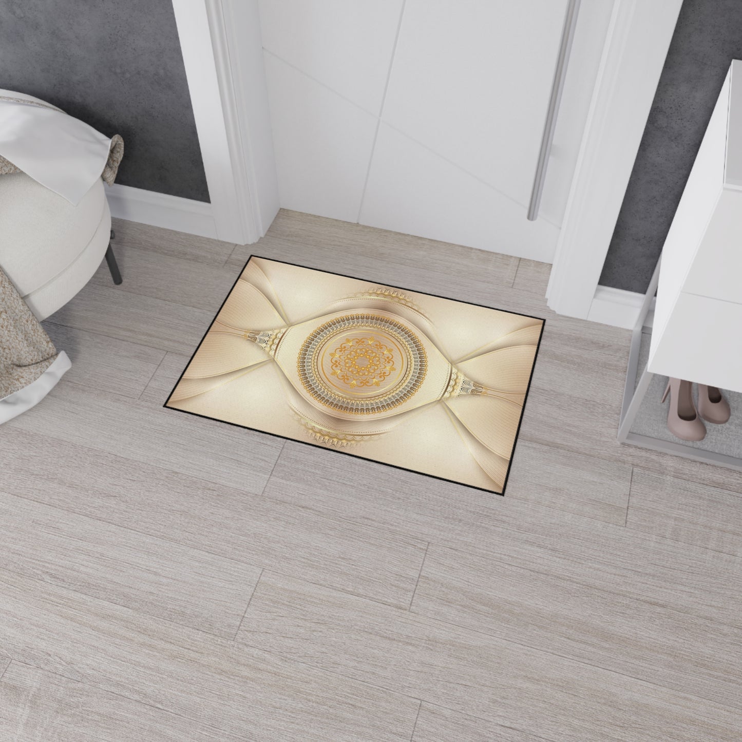 Decorative Heavy Duty Floor Mat — Elegant Gold Mandala Design