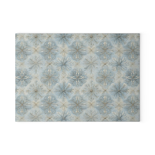 Glass Cutting Board — Blue Vintage Tile Pattern Decorative Kitchen Board