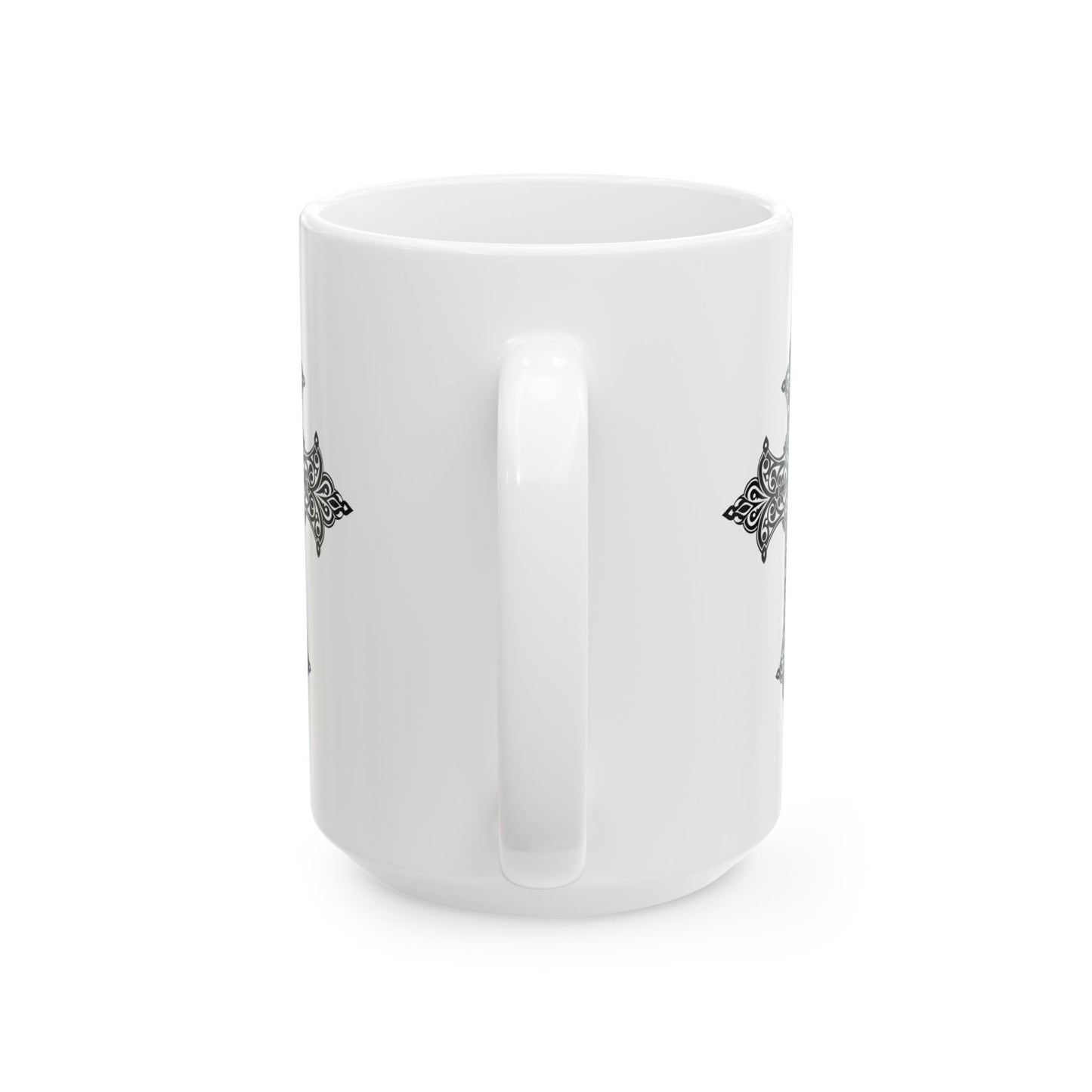 Gothic Cross Ceramic Mug - Spiritual Gift for Faith Lovers, Black and White Design, Perfect for Coffee or Tea, Housewarming, Religious [...]