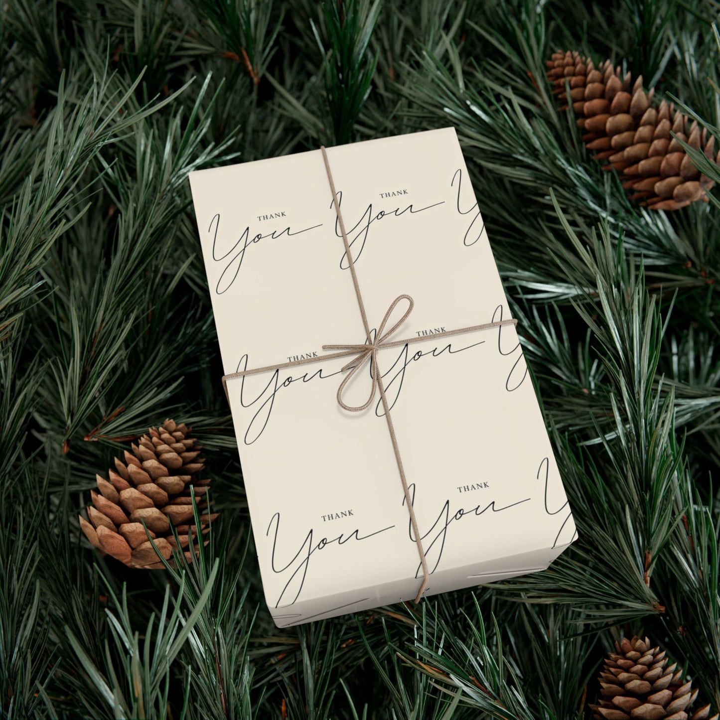 Gift Wrap Paper — "Thank You" Script Pattern, Neutral Cream Wrapping Paper for Gifts & Packaging