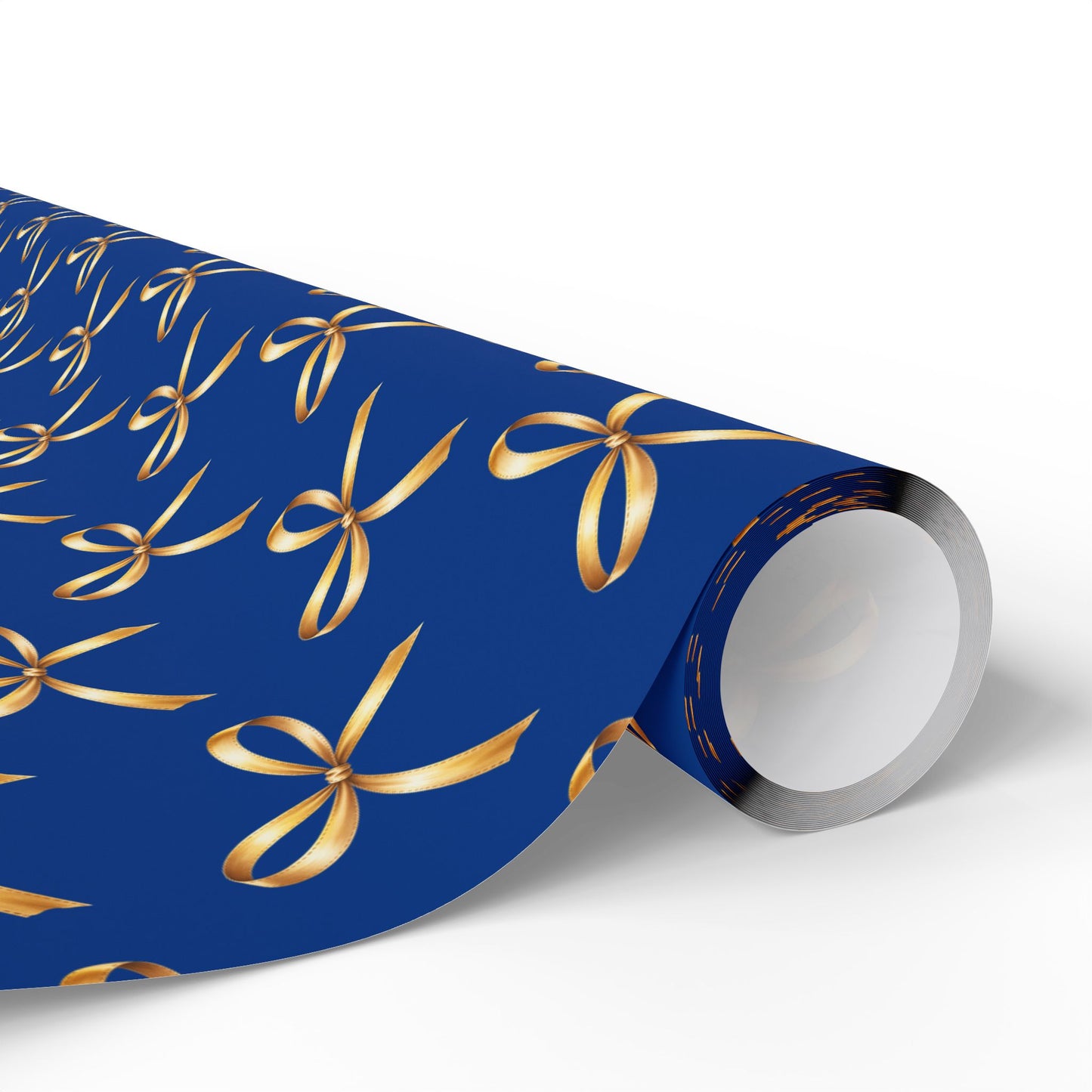 Wrapping Paper — Blue Gift Wrap with Gold Ribbon Pattern