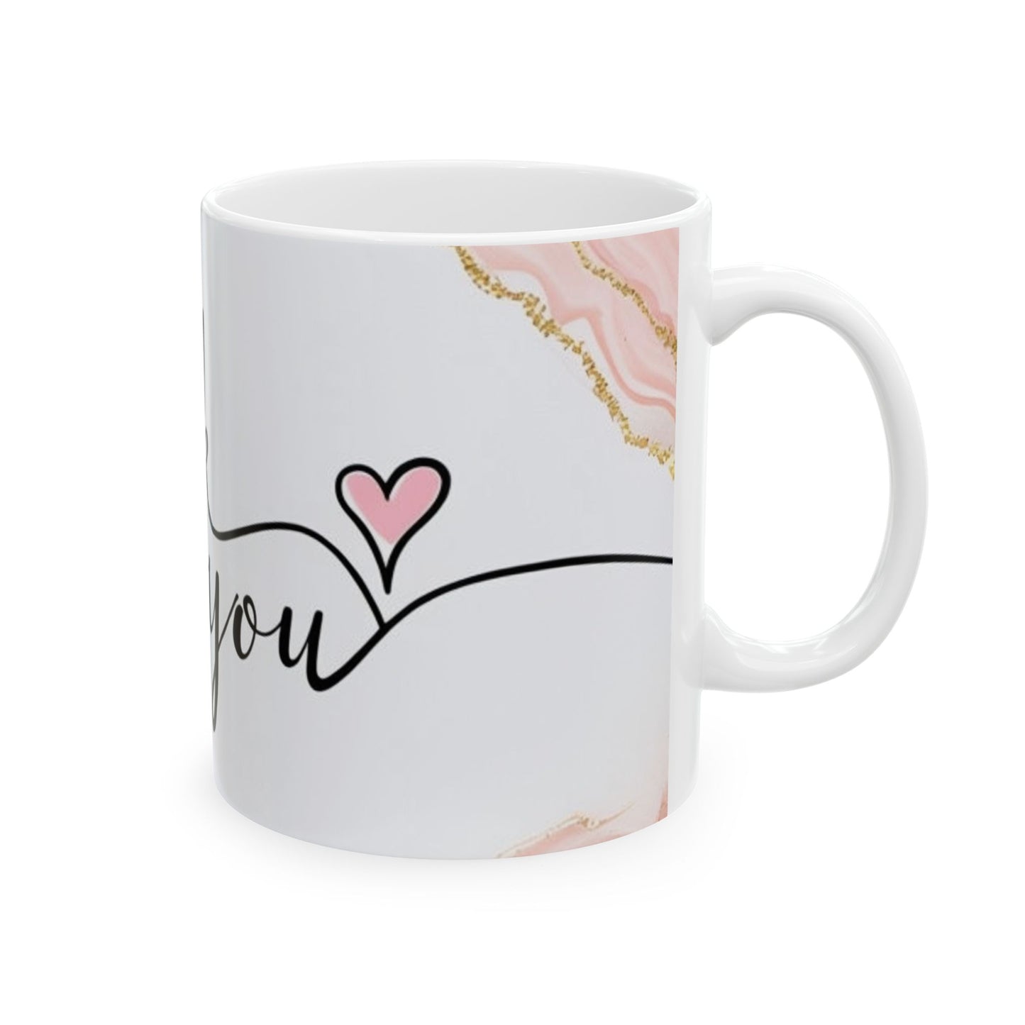 Thank You Ceramic Mug — Elegant Script & Pink Marble Accent (11oz, 15oz)