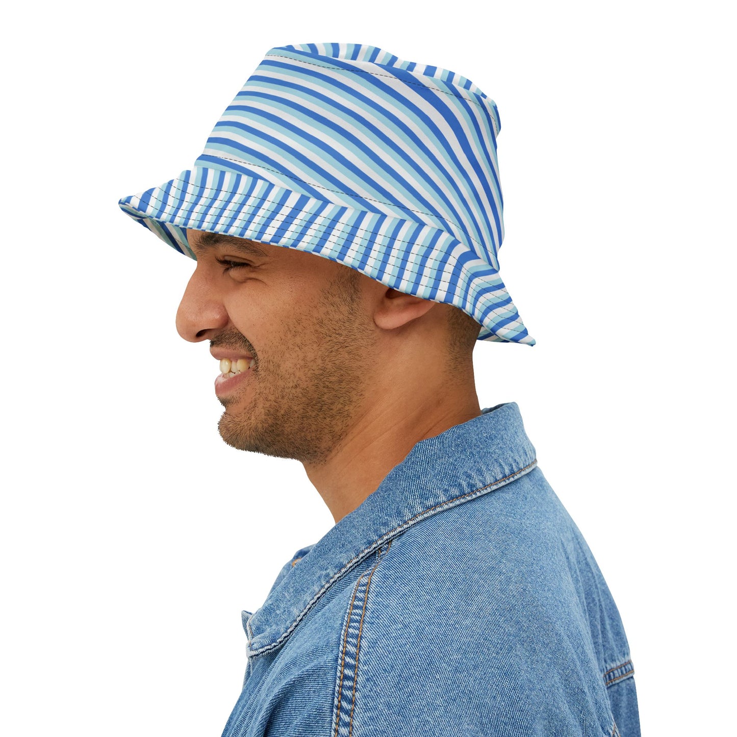 Blue Striped Bucket Hat — Nautical Summer Beach Sun Hat