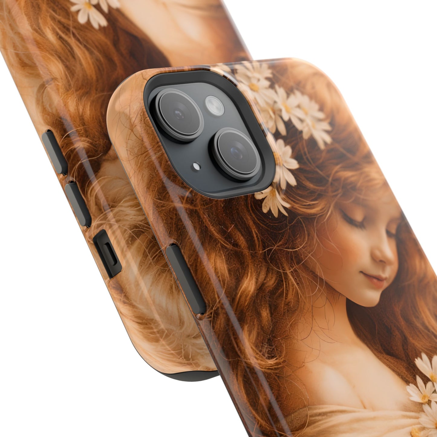 Vintage Floral Girl Magnetic Impact Phone Case — Protective iPhone Cover with Sepia Art