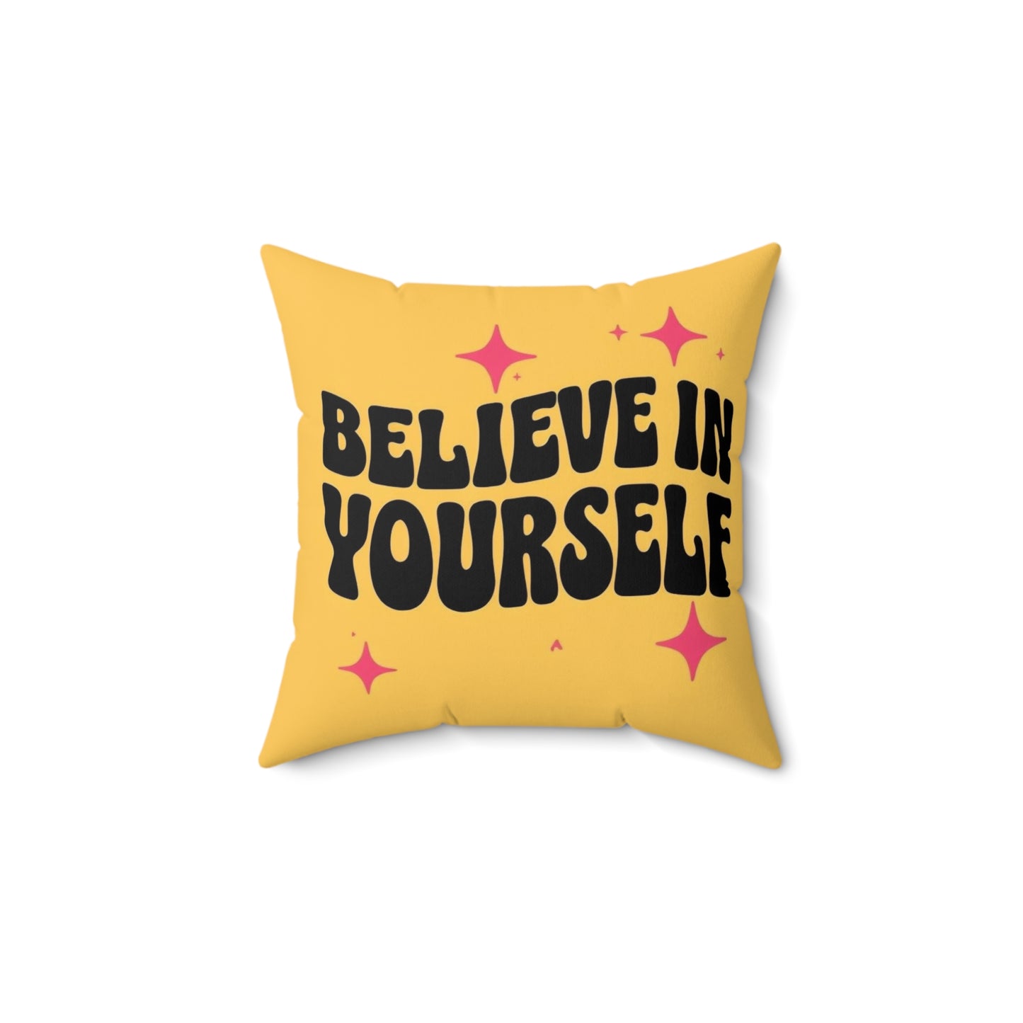 Believe In Yourself Motivational Throw Pillow — Yellow Inspirational Accent Pillow