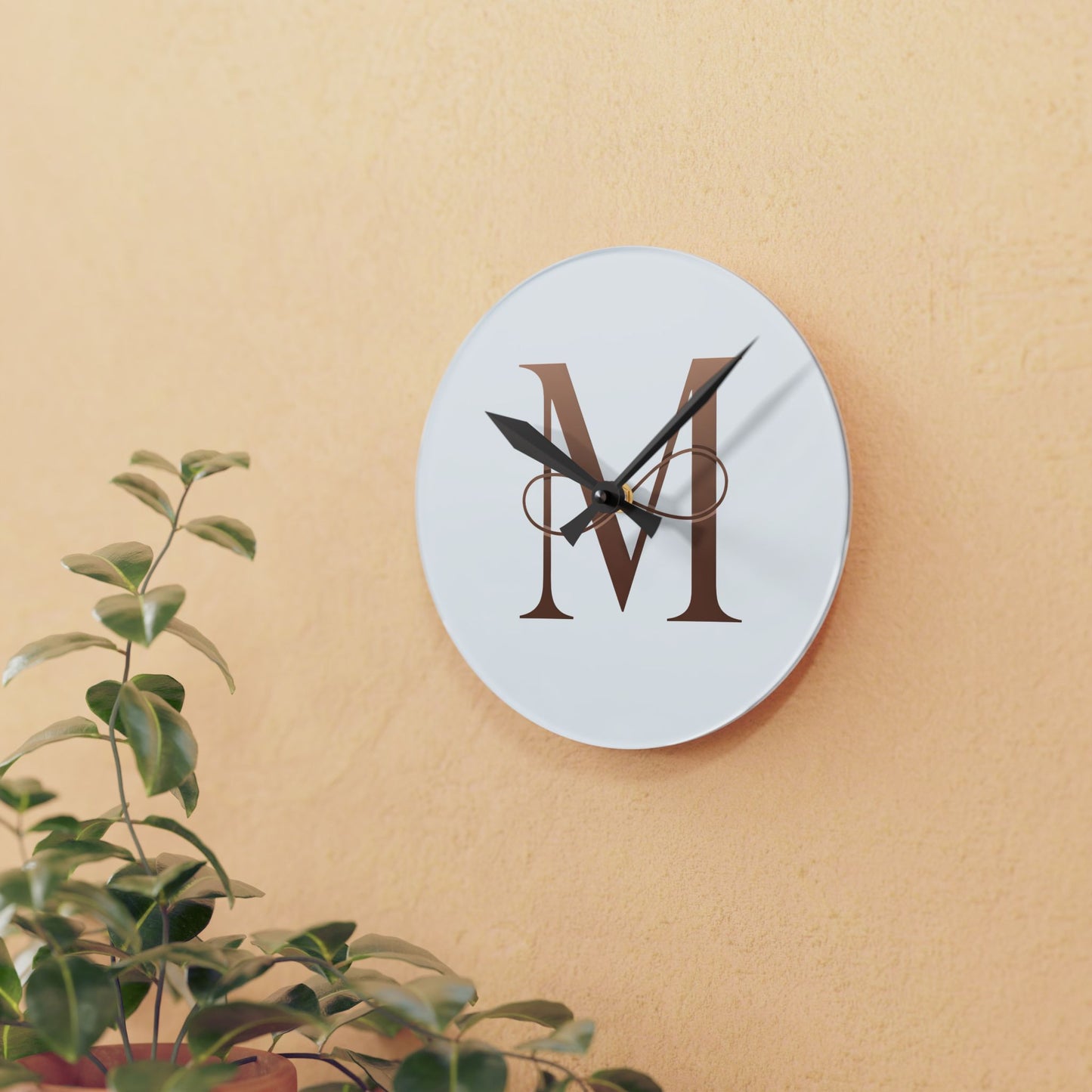 Elegant Monogram Acrylic Wall Clock - Letter M