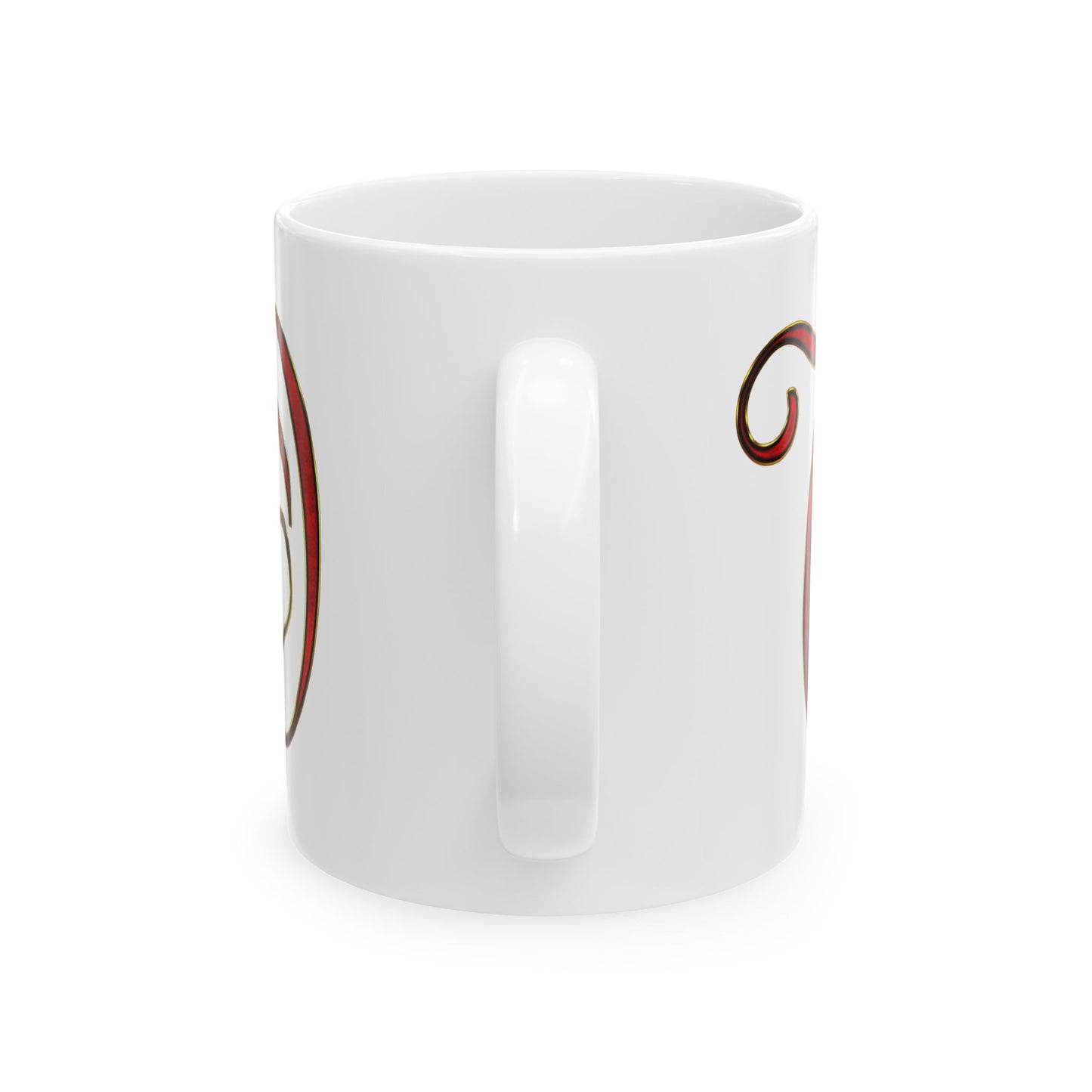Monogram Script Ceramic Mug – Elegant Red Lettering (11oz & 15oz)