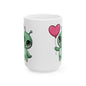 Cute Alien Holding Heart Balloon Ceramic Mug — 11oz & 15oz Gift Mug