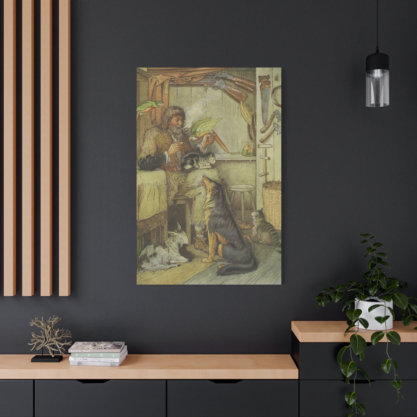 Vintage Cottage Animal Illustration Matte Canvas Print