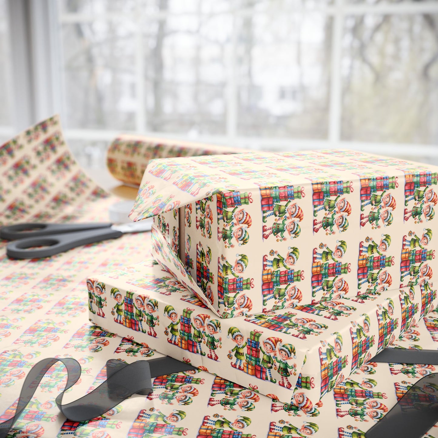 Holiday Gnome Wrapping Paper Roll – Colorful Santa Gnome Gift Wrap