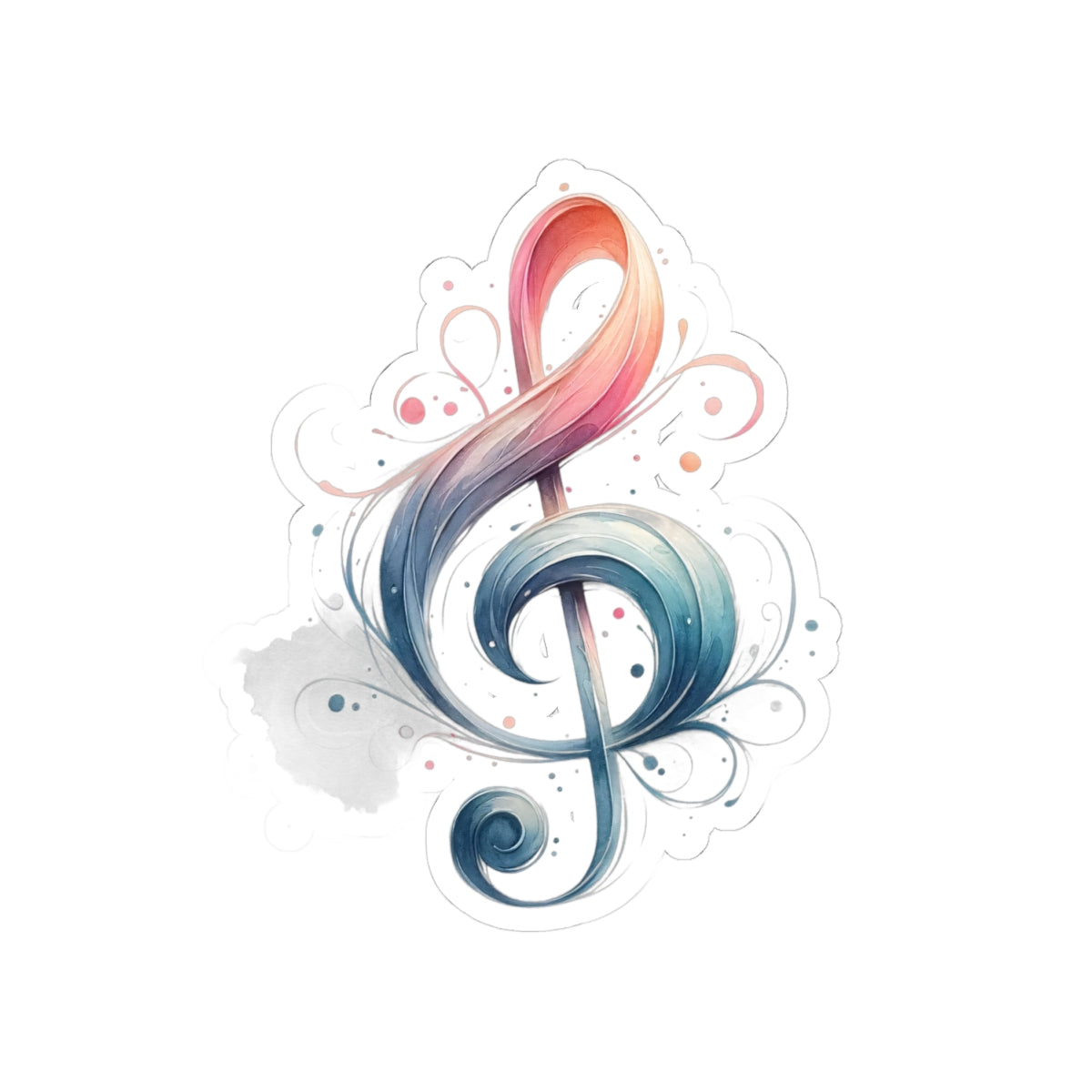 Watercolor Treble Clef Kiss-Cut Sticker — Music Symbol Laptop Decal
