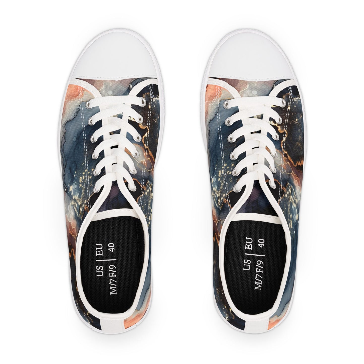 Abstract Marble-Print Low Top Sneakers — Women's Artistic Casual Shoes