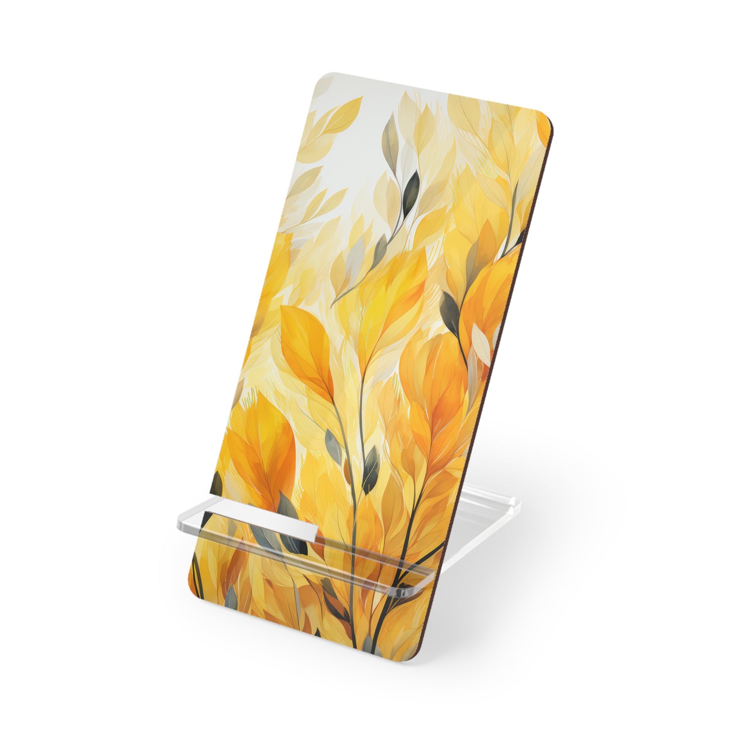 Chic Mobile Display Stand, Leaf Design Phone Holder, Desk Organizer, Tech Gift, Home Decor, Yellow Floral