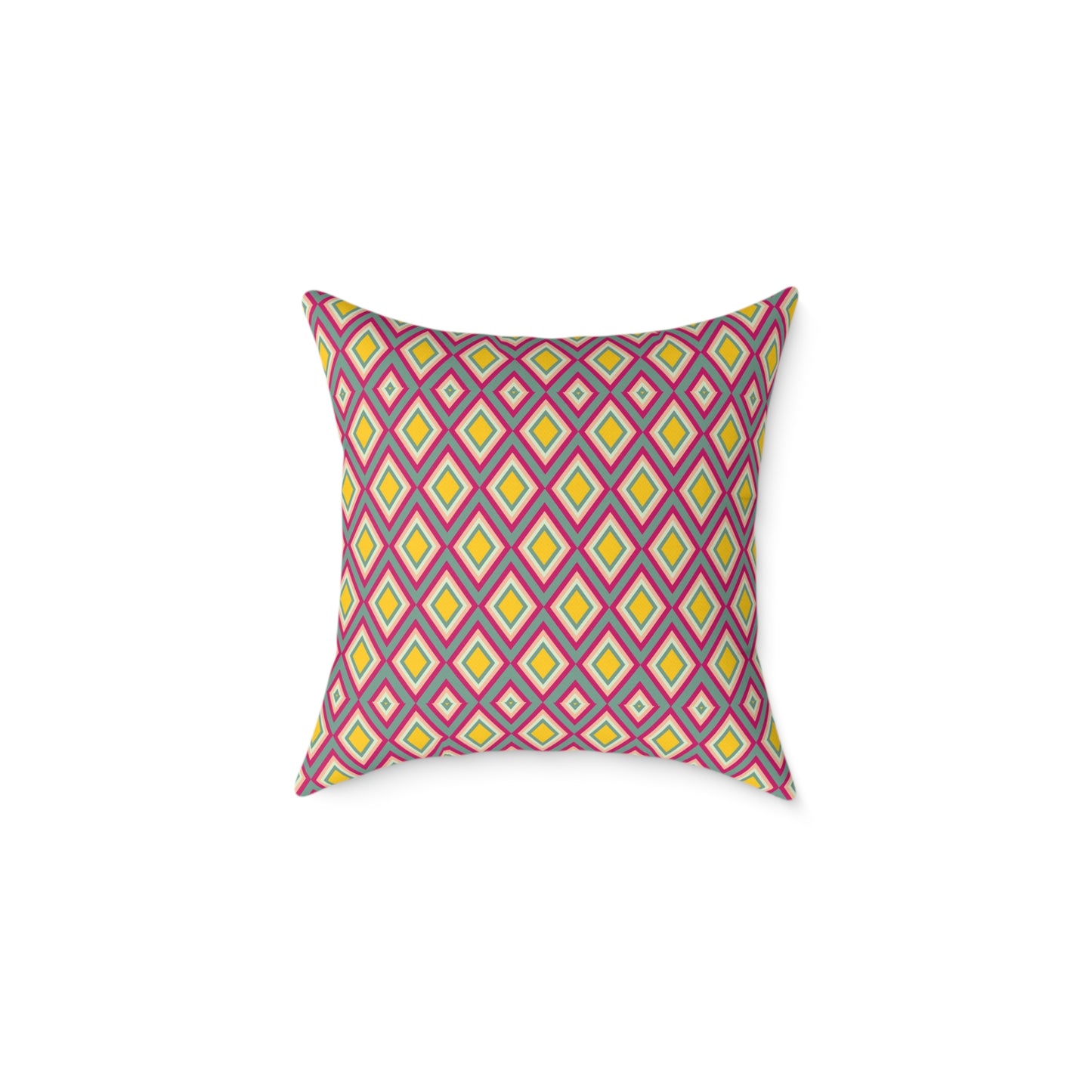 Geometric Retro Diamond Throw Pillow — Pink & Mustard Accent Cushion