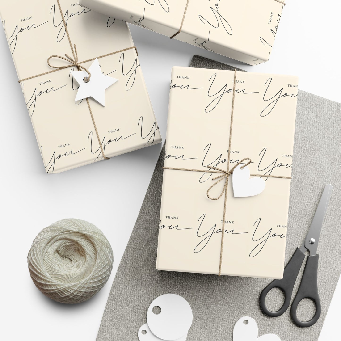 Gift Wrap Paper — "Thank You" Script Pattern, Neutral Cream Wrapping Paper for Gifts & Packaging