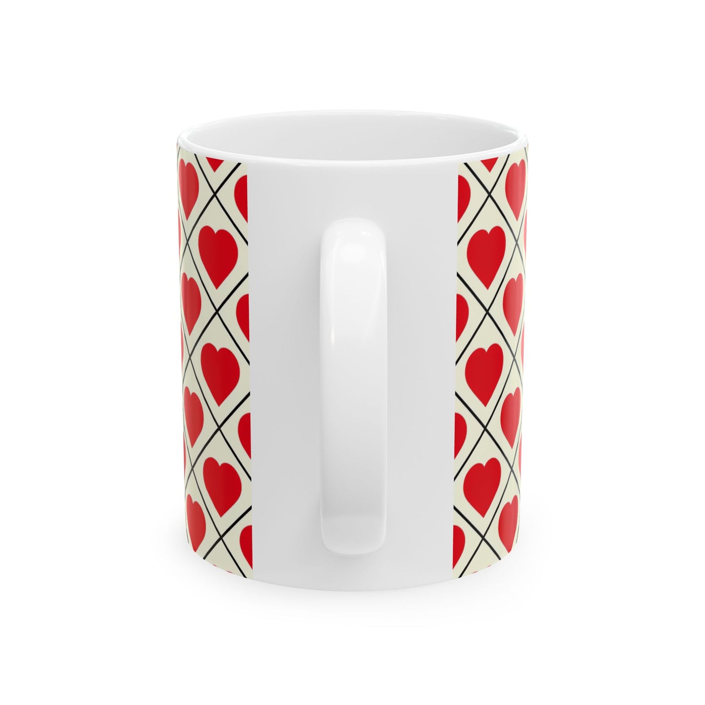 Heart Pattern Ceramic Mug – Red Hearts Grid Coffee Cup (11oz, 15oz)