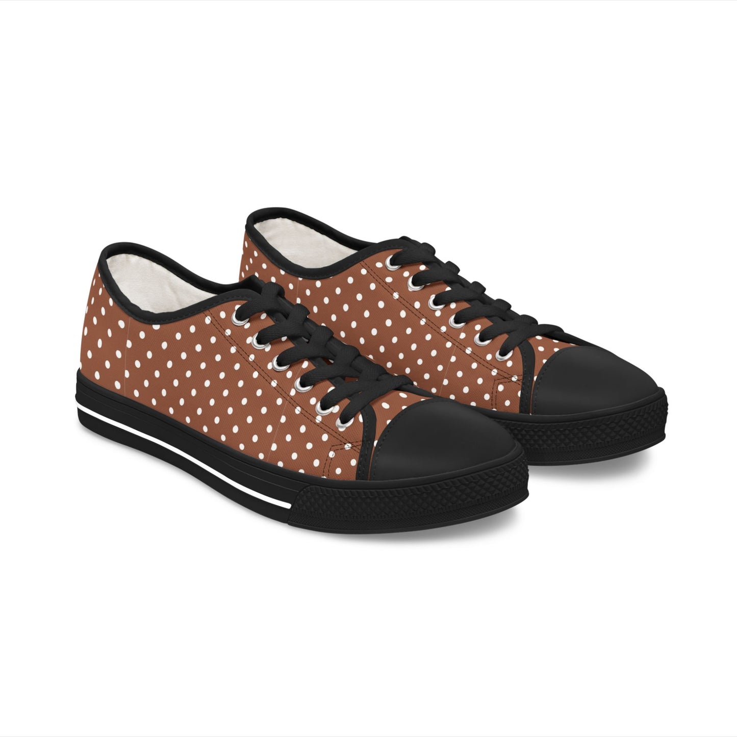 Brown Polka Dot Low Top Sneakers —  Casual Retro Canvas Shoes