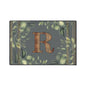 Personalized Monogram Floor Mat - Rustic Wood 'R' with Greenery Welcome Rug - Letter R