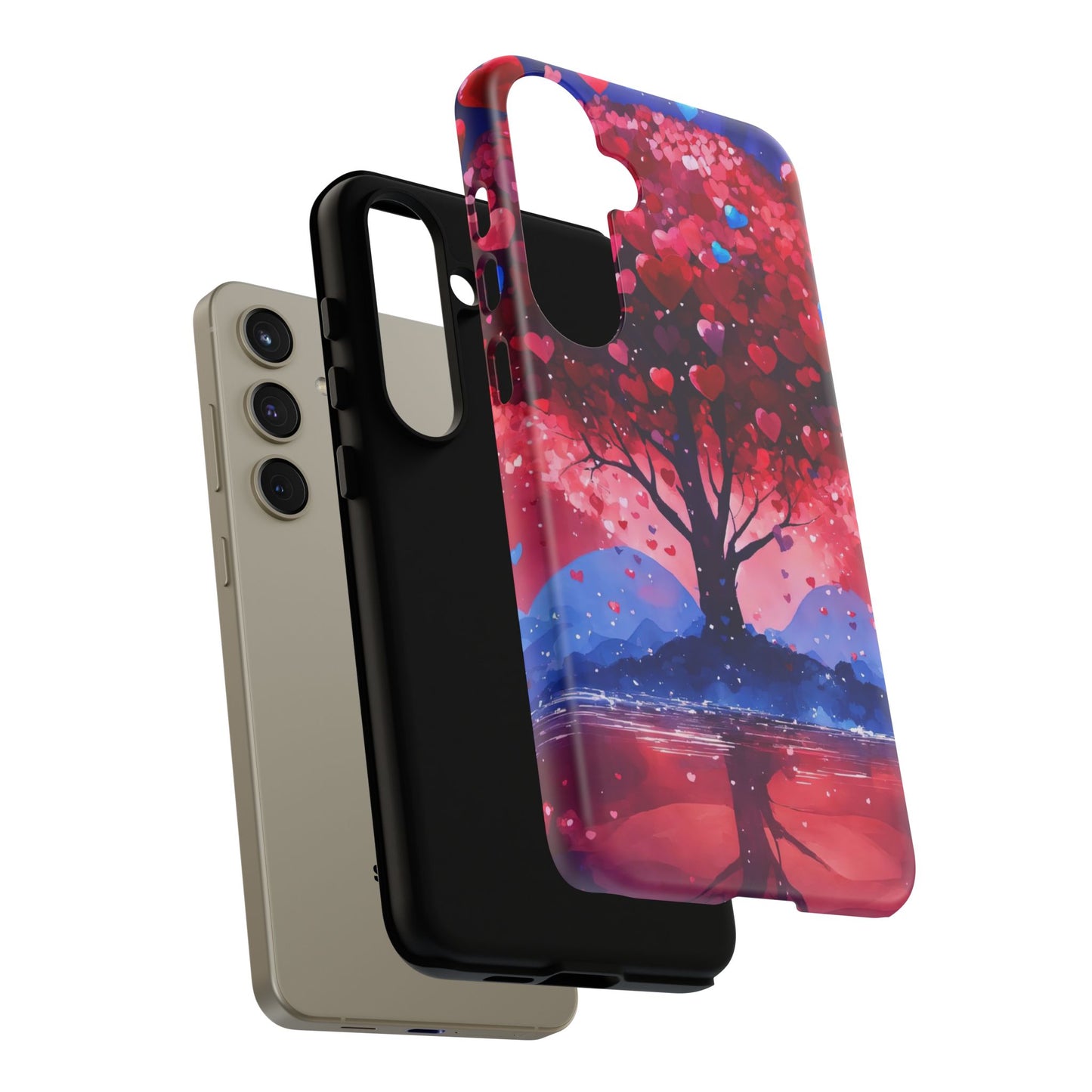 Heart Tree Phone Case — Romantic Red & Blue Protective Tough Case