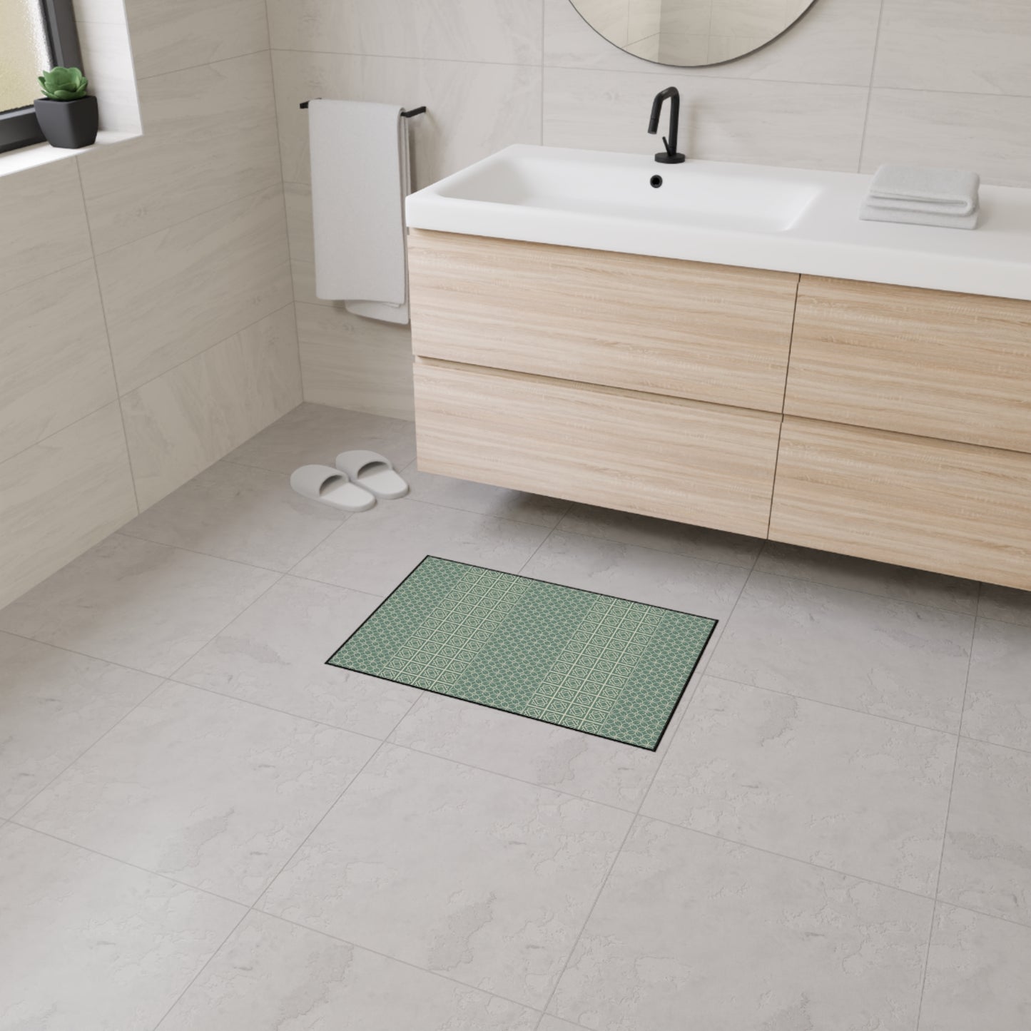Green Geometric Heavy Duty Floor Mat — Durable Non-Slip Entry Rug