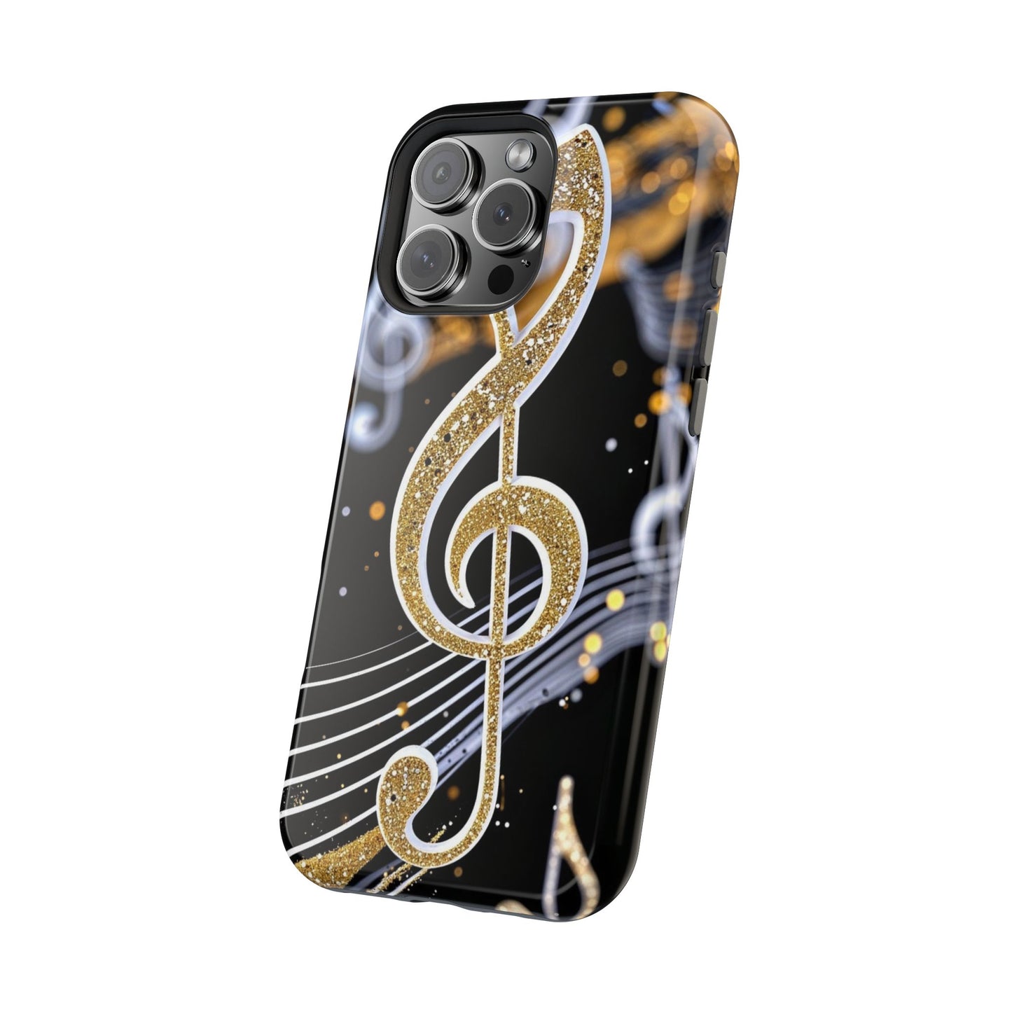 Music Notes Magnetic Impact-Resistant Phone Case — Gold Treble Clef Design