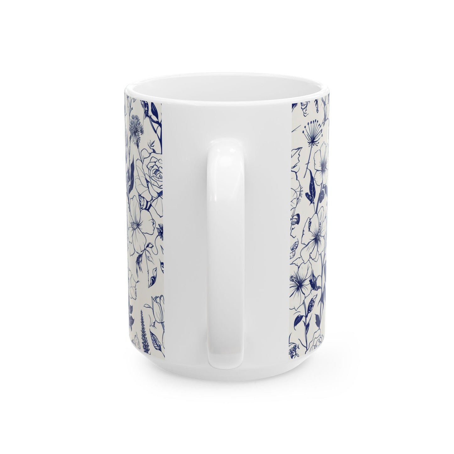 Blue Floral Ceramic Mug — Vintage Navy Botanical Coffee Cup (11oz, 15oz)