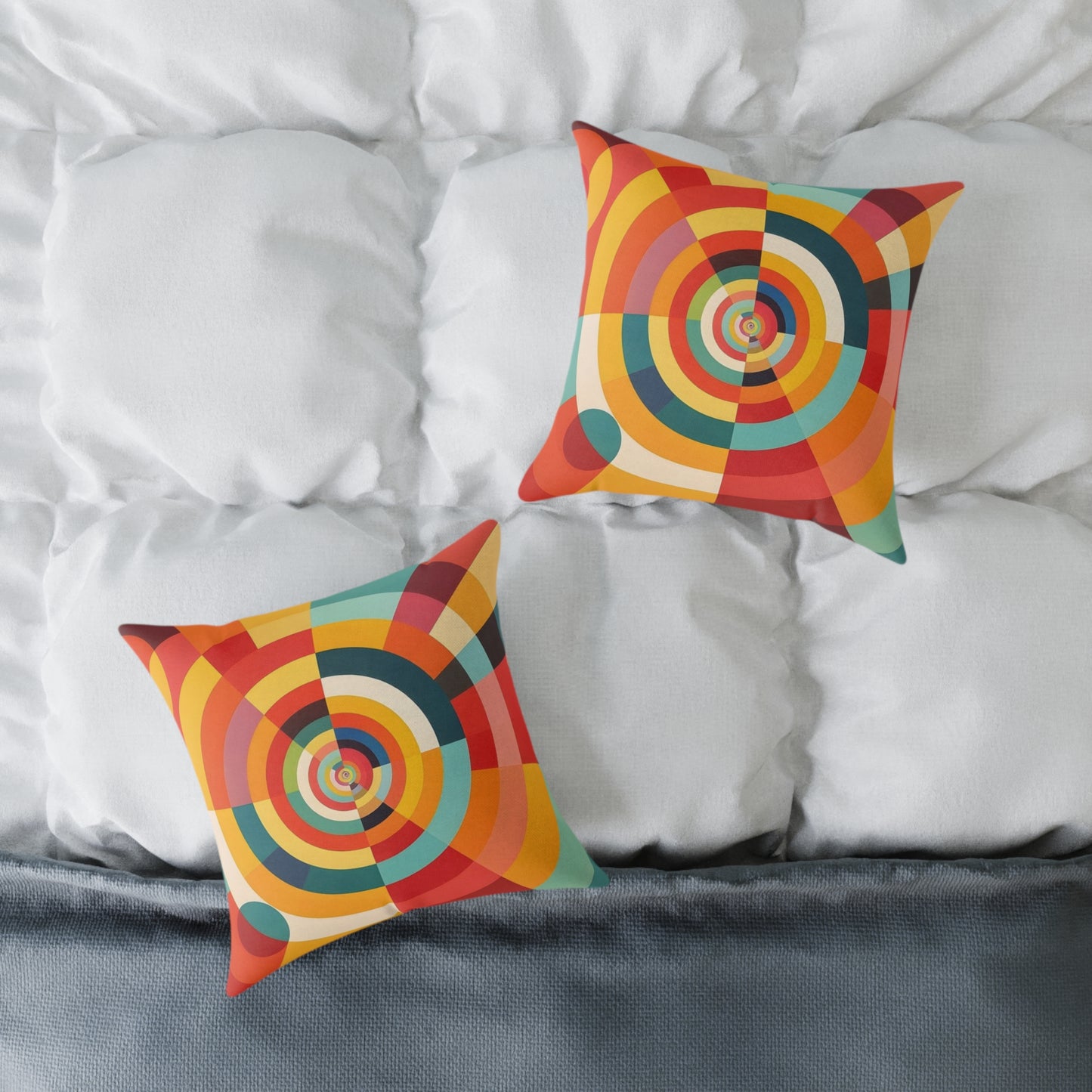 Retro Geometric Throw Pillow — Colorful Target Circle Design