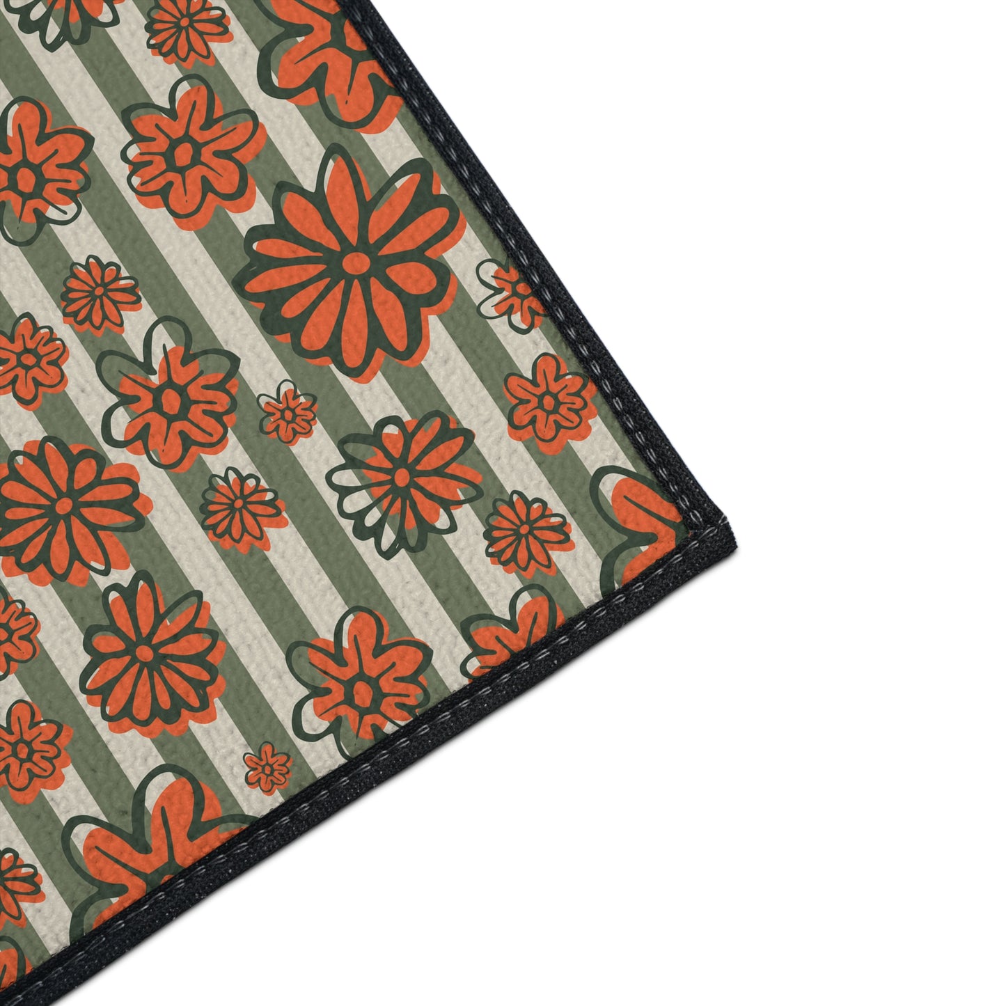 Retro Floral Heavy-Duty Floor Mat — Orange Daisy Entry Rug