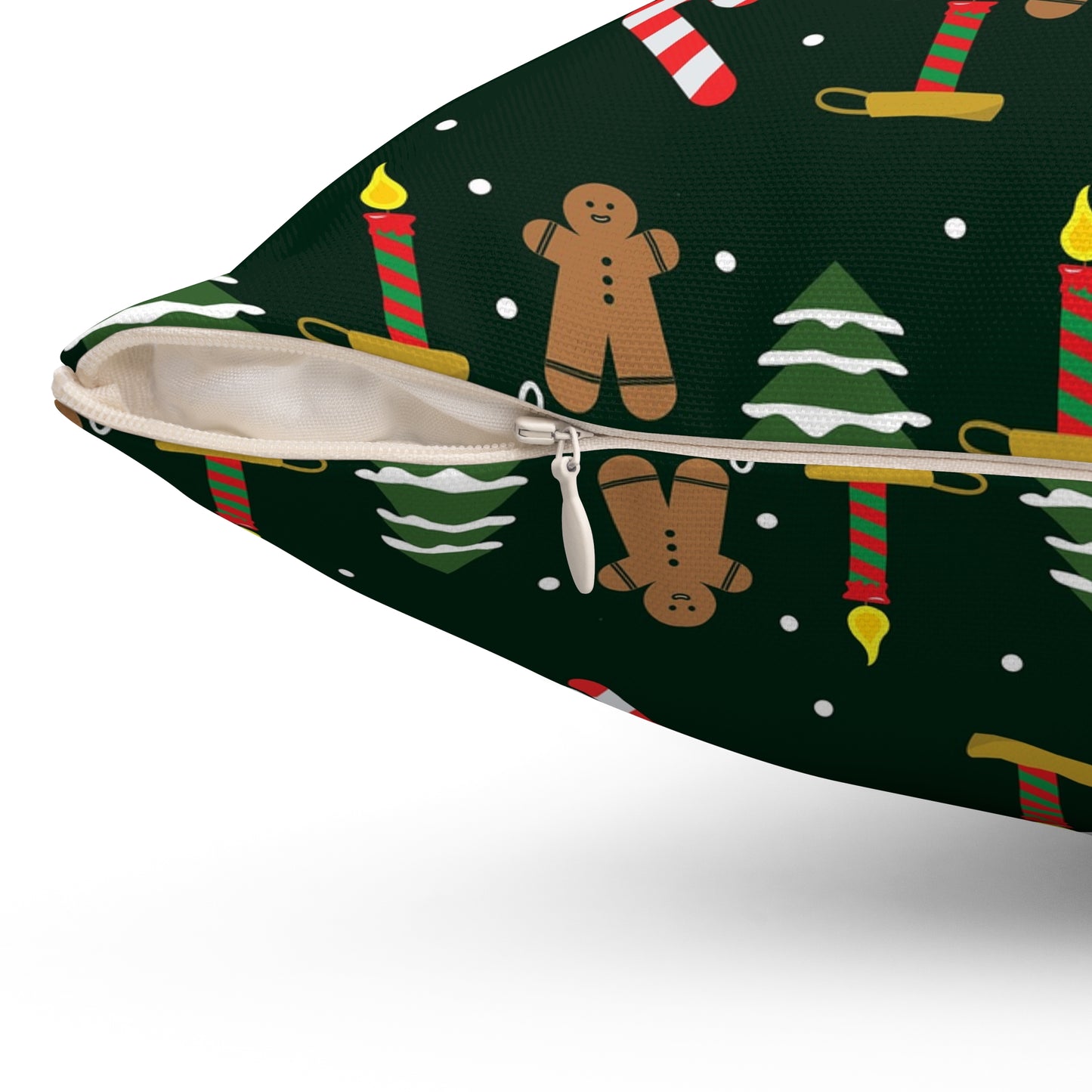 Christmas Pattern Pillow — Gingerbread, Candy Canes & Stockings Holiday Throw Pillow