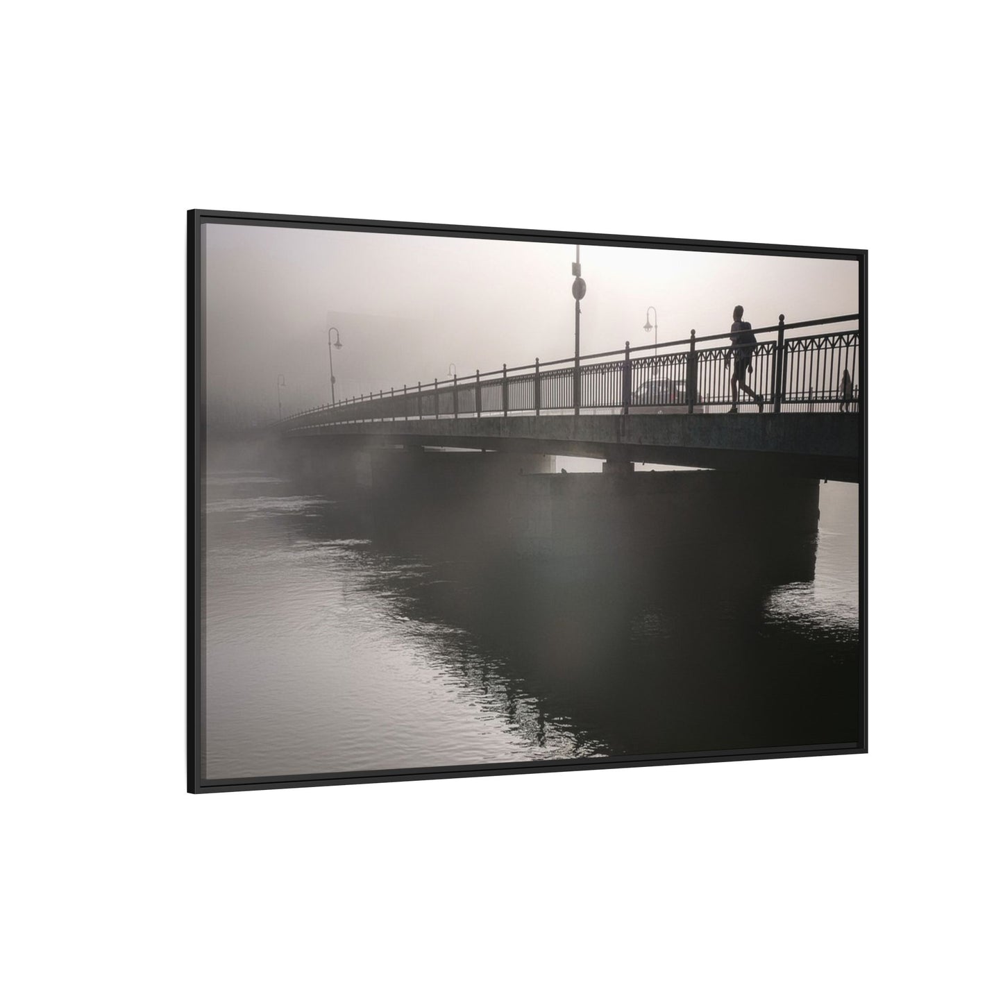 Framed Matte Canvas - Foggy Bridge Black & White Photography