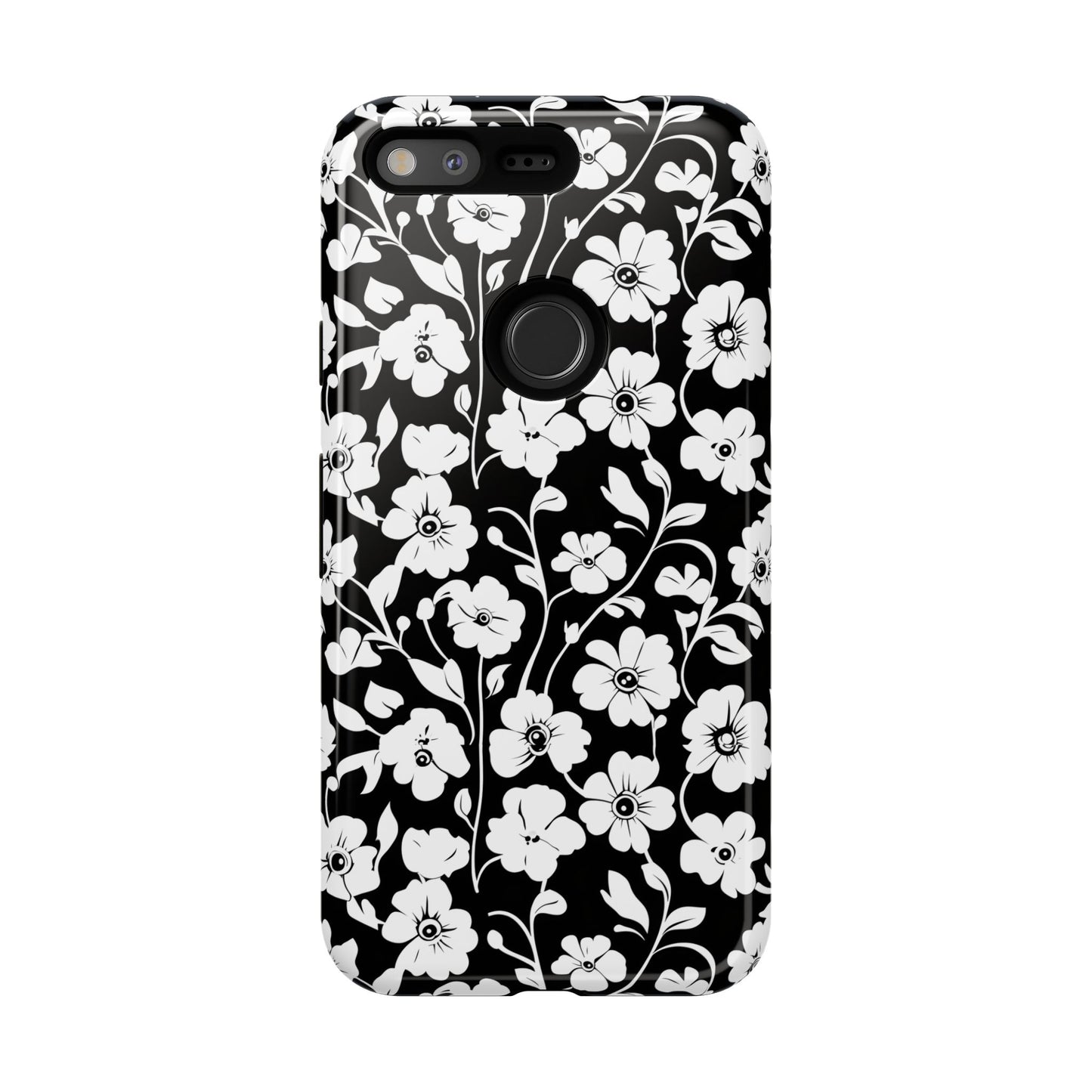 Floral Noir Tough Phone Case — Black & White Flower Protective Cover