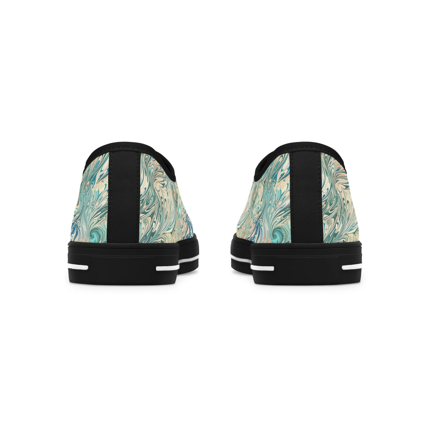 Low Top Sneakers — Teal Swirl Floral Pattern Casual Shoes
