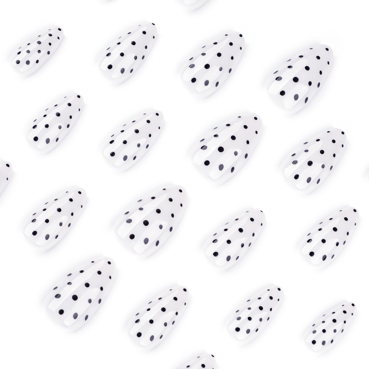 Black dots almond on white background press-on nails – Image 3