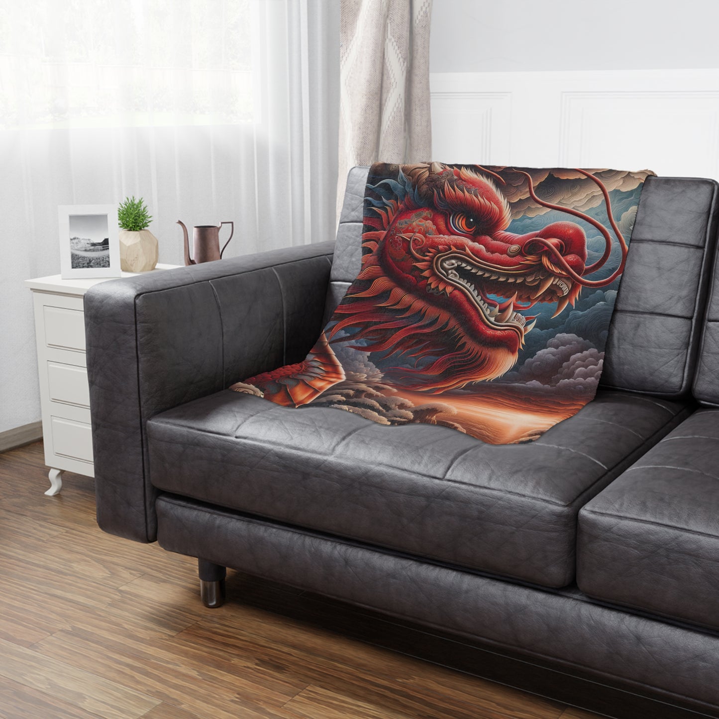 Red Dragon Minky Blanket — Soft Plush Throw with Fiery Asian Dragon Art