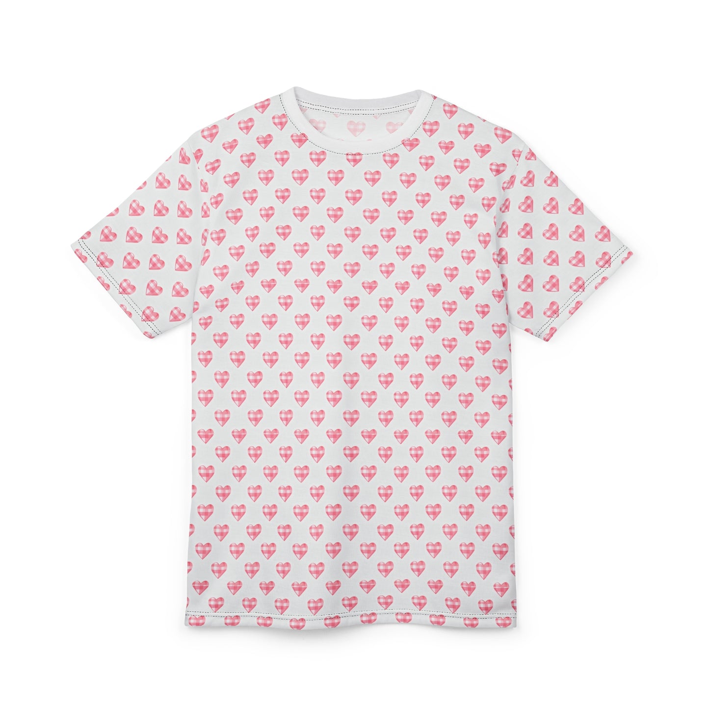 Pink Heart Pattern T-Shirt — All-Over Print Cute Valentine Tee
