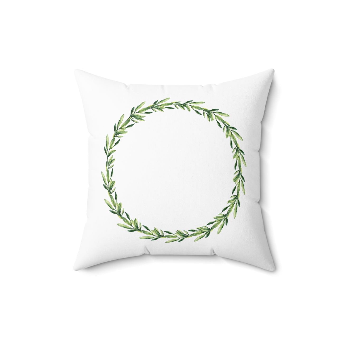 Green Laurel Wreath Decorative Pillow — Botanical Farmhouse Throw Pillow