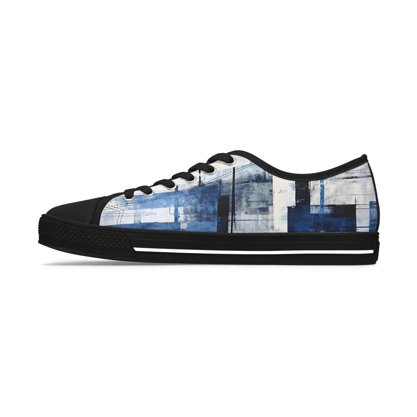 Abstract Blue Grid Low Top Sneakers — Casual Canvas Shoes