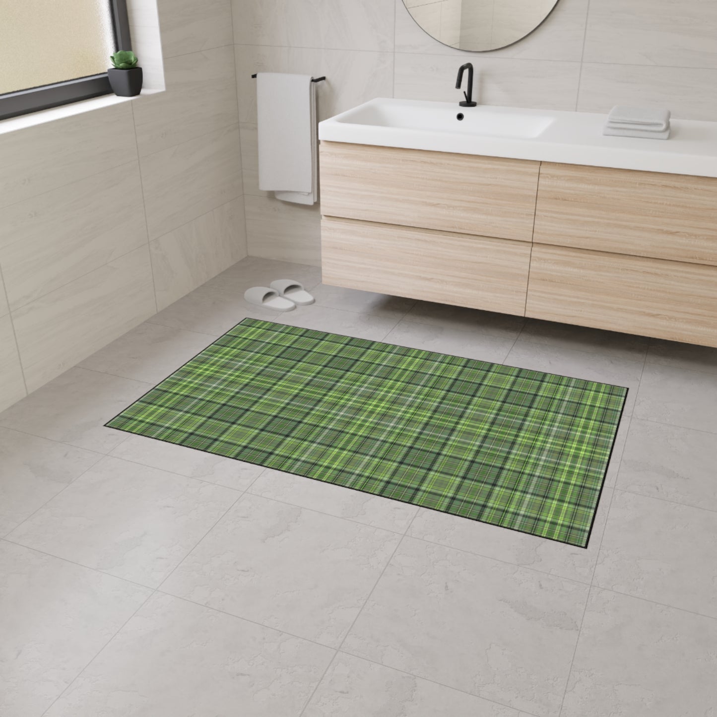 Green Plaid Heavy-Duty Floor Mat — Durable Non-Slip Entry Rug