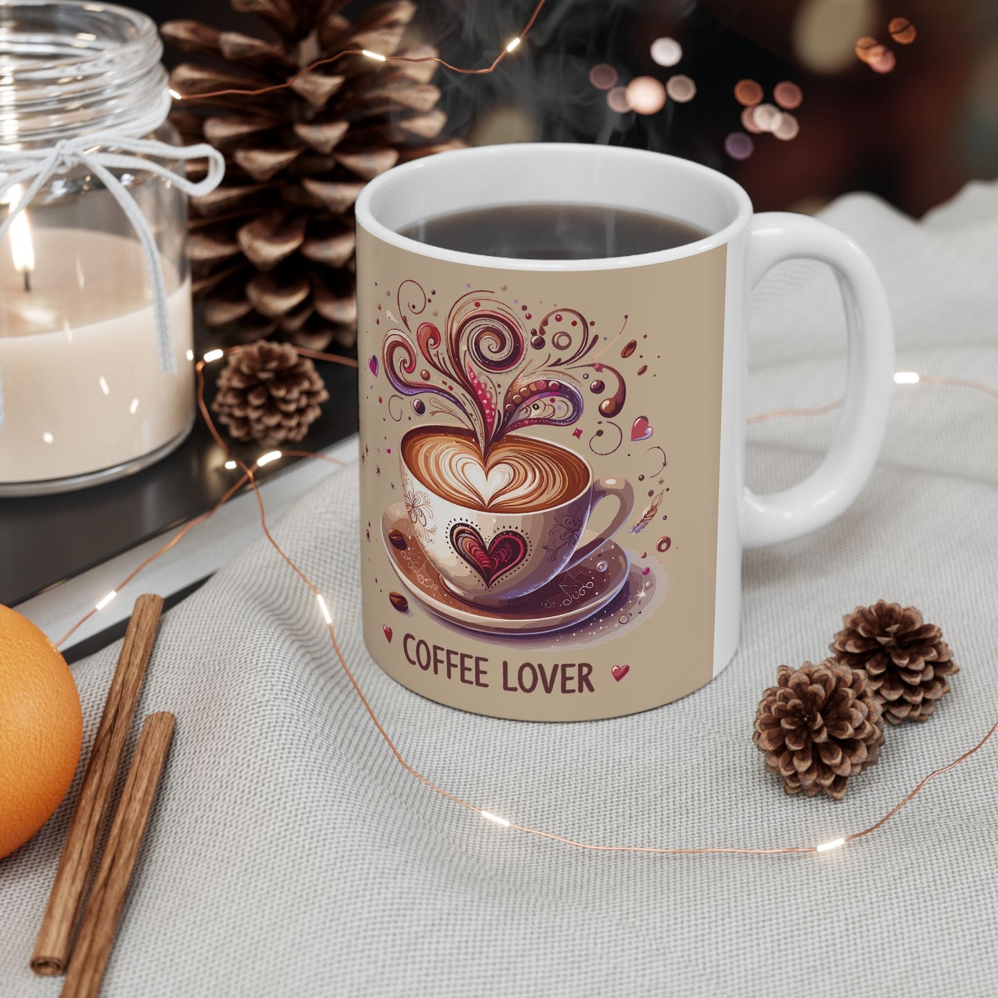 Coffee Lover Ceramic Mug — Cute Whimsical Coffee Art (11oz & 15oz)