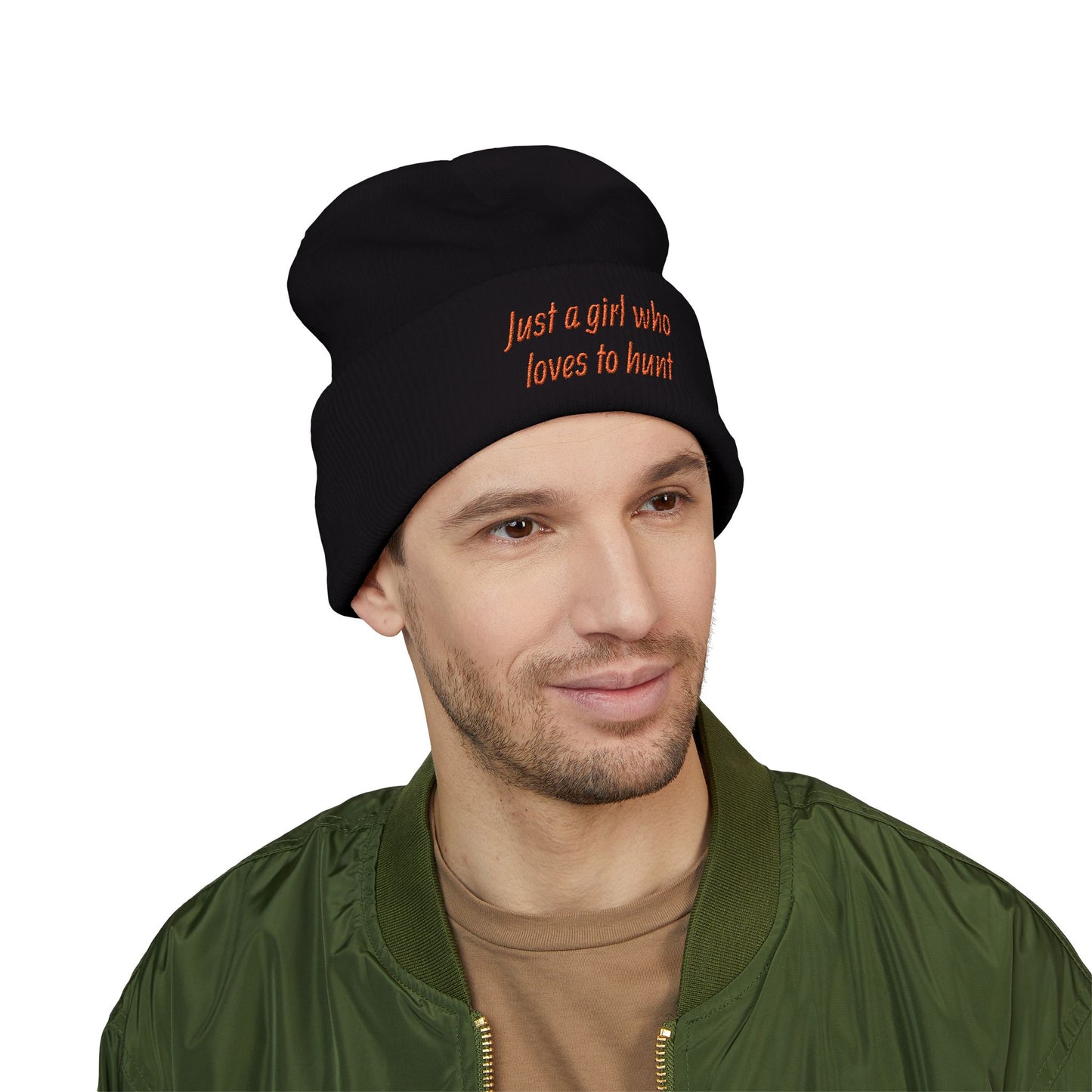 Hunting Enthusiast Beanie - "Just a Girl Who Loves to Hunt" Embroidered Cuffed Beanie