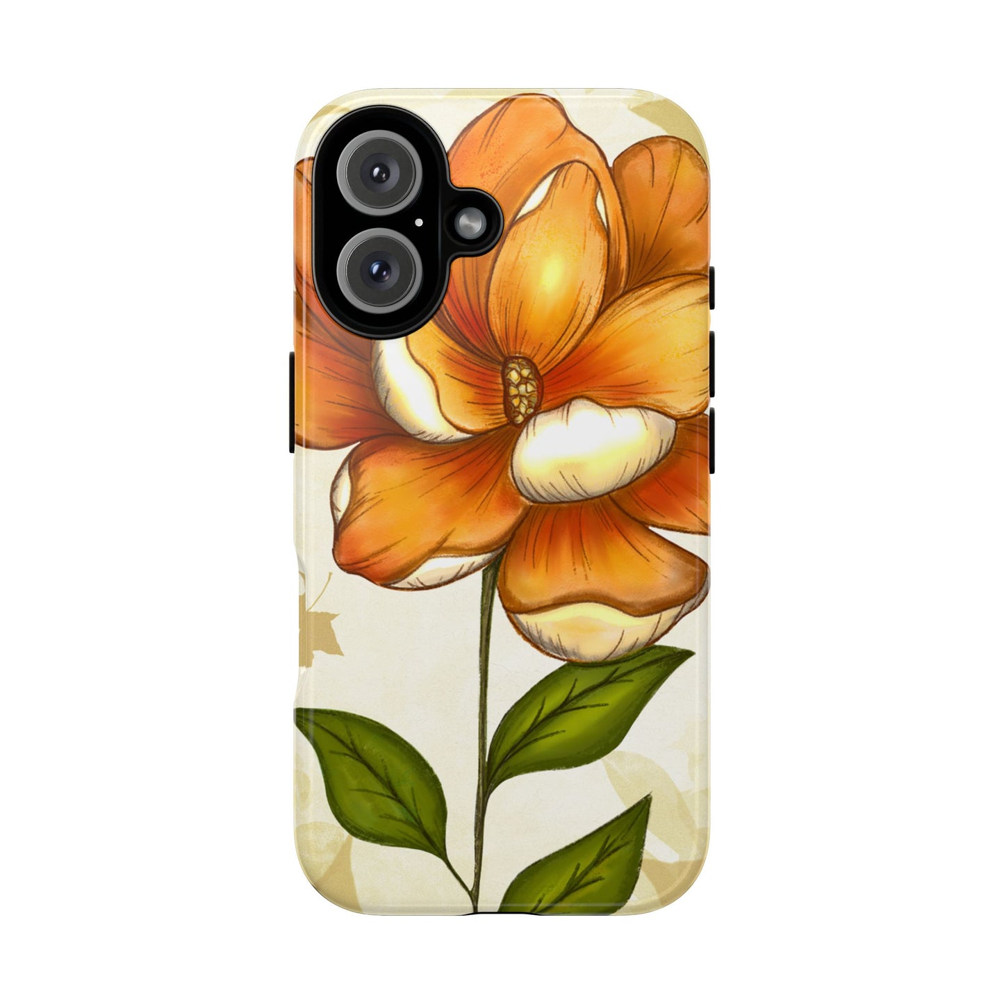 Floral Phone Case with Orange Flower Design, Tough Phone Cover, Floral Gift, Stylish Tech Accessory, Nature Lovers, Spring Vibes
