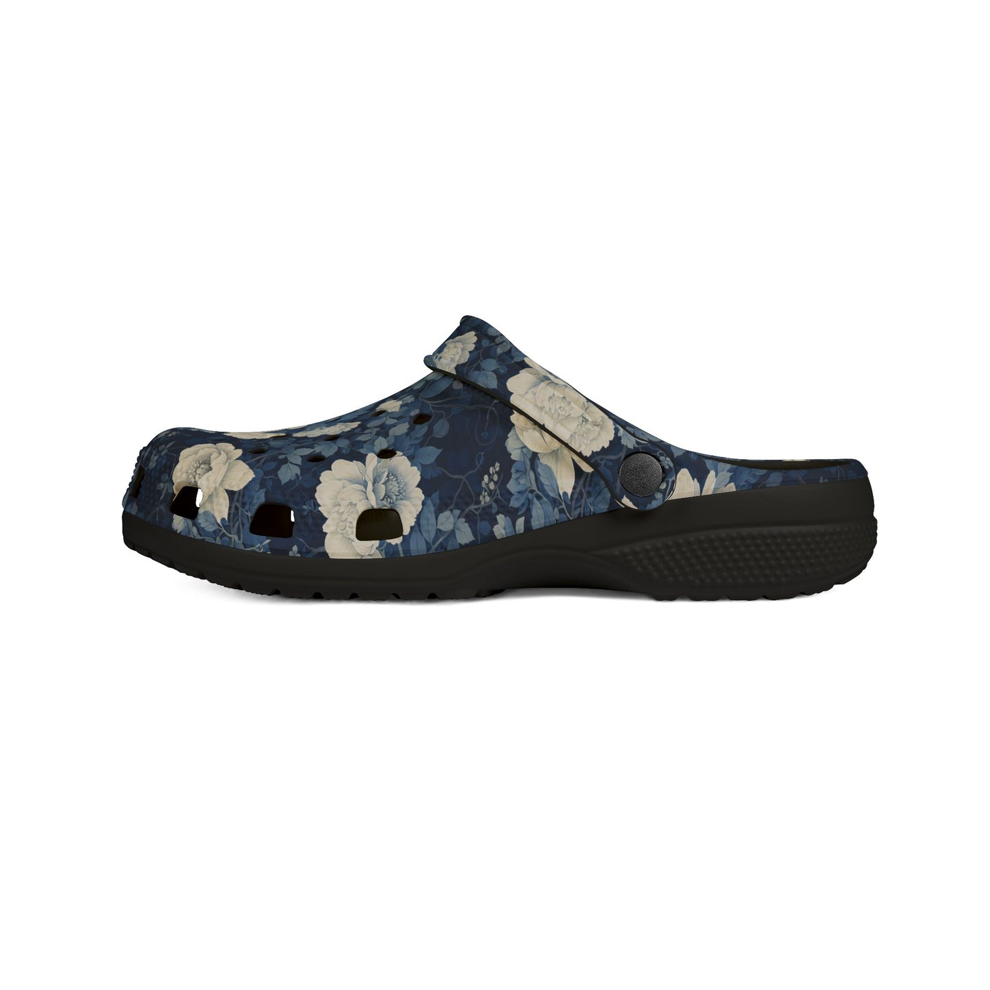 Floral Clogs - Vintage Blue Rose Slip-On Shoes