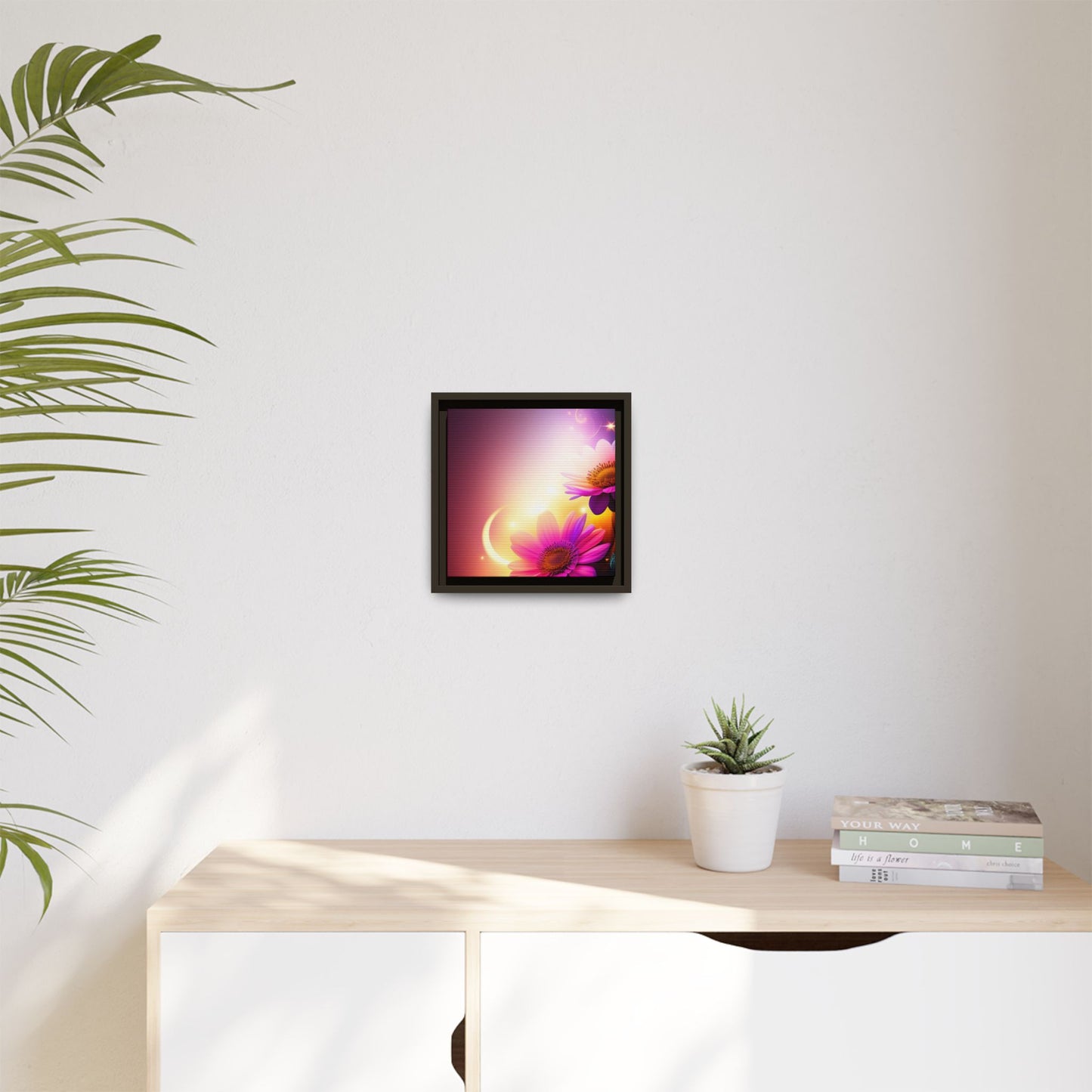 Framed Floral Canvas Art — Pink Daisies Sunset Wall Print