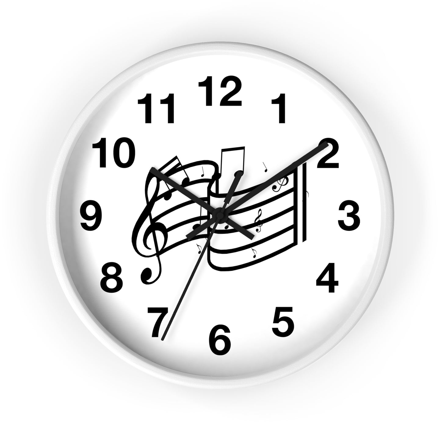 Music Notes Wall Clock — Black & White Treble Clef Timepiece for Music Lovers