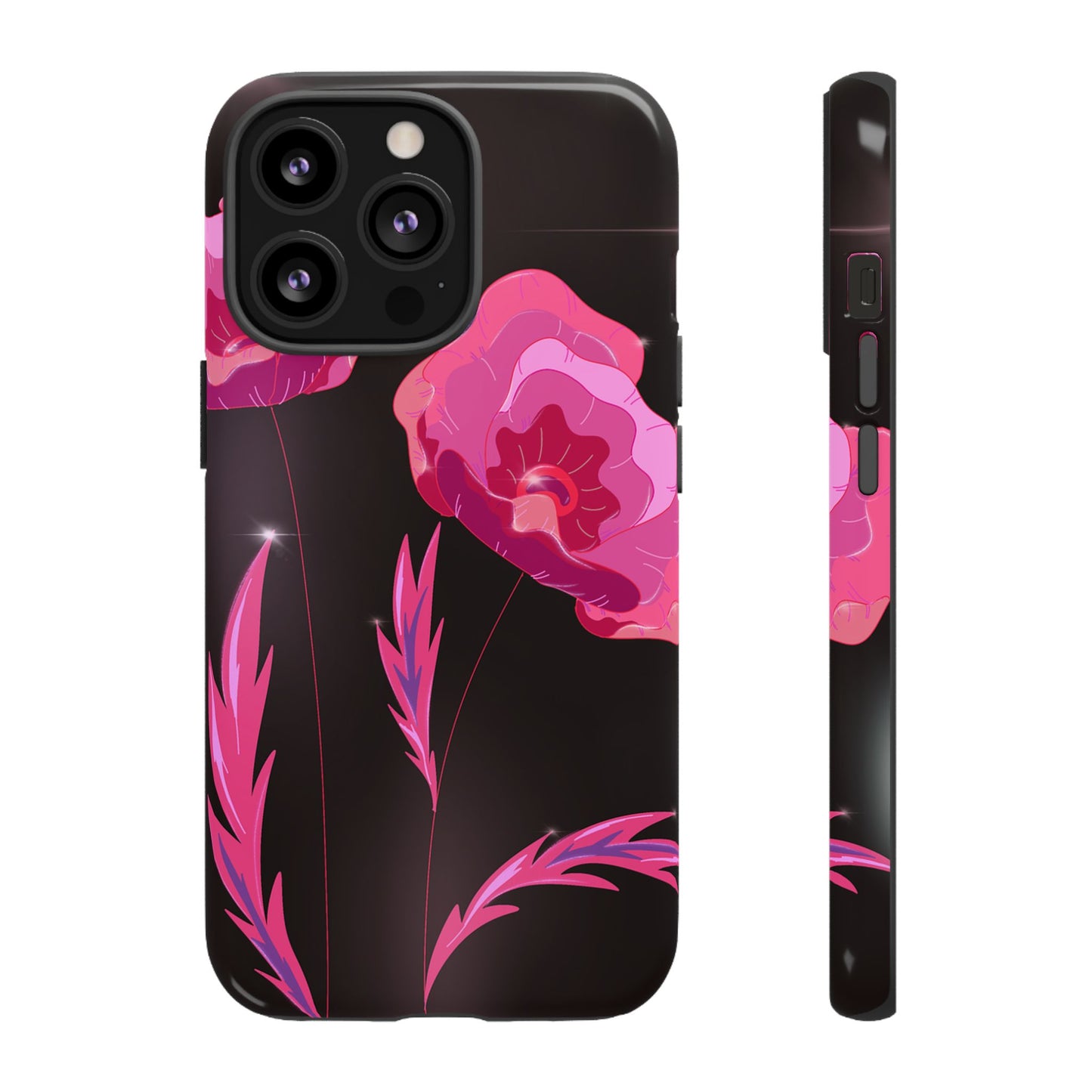 Floral iPhone Case | Tough Cases with Pink Poppy Design, Elegant Flower Phone Cover, Gift for Her, Spring Accessories, Chic Tech