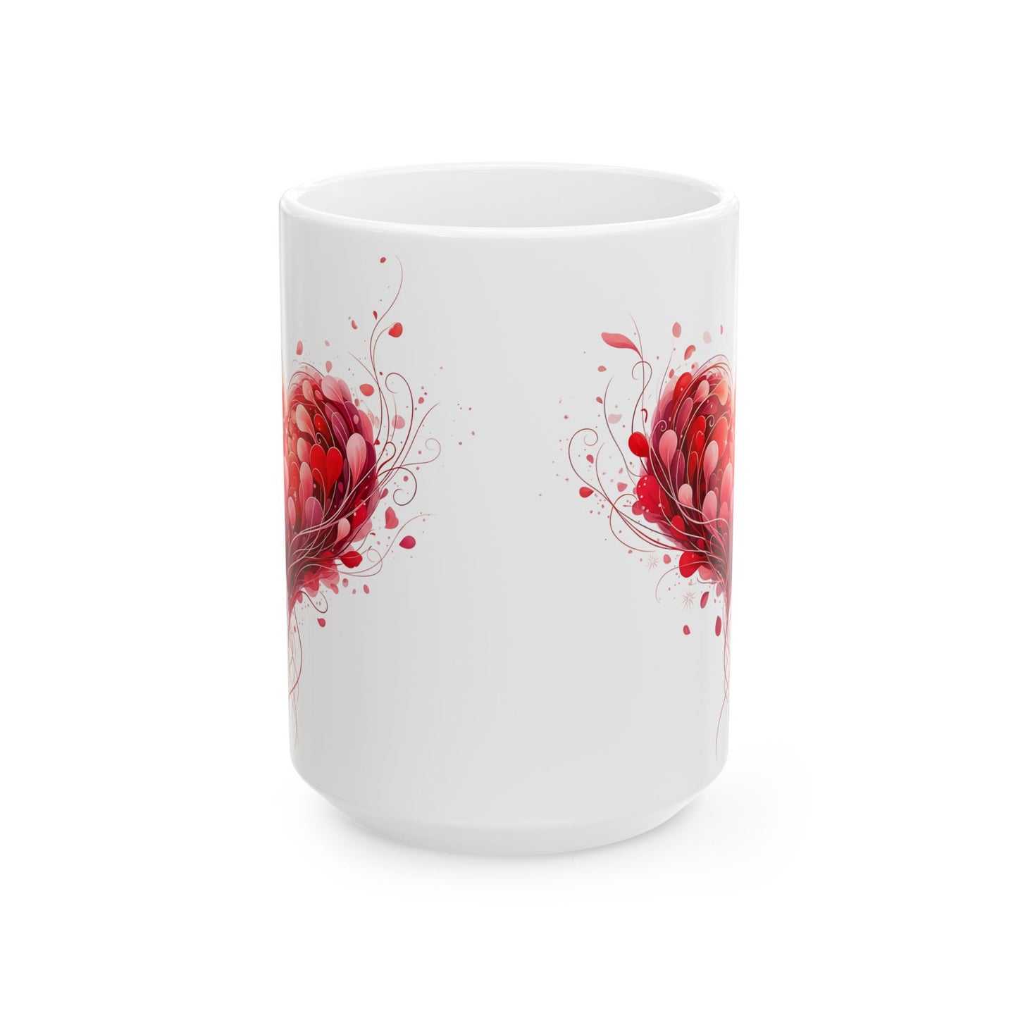 Heart Blossom Ceramic Mug — Red Floral Heart Coffee Cup (11oz, 15oz)